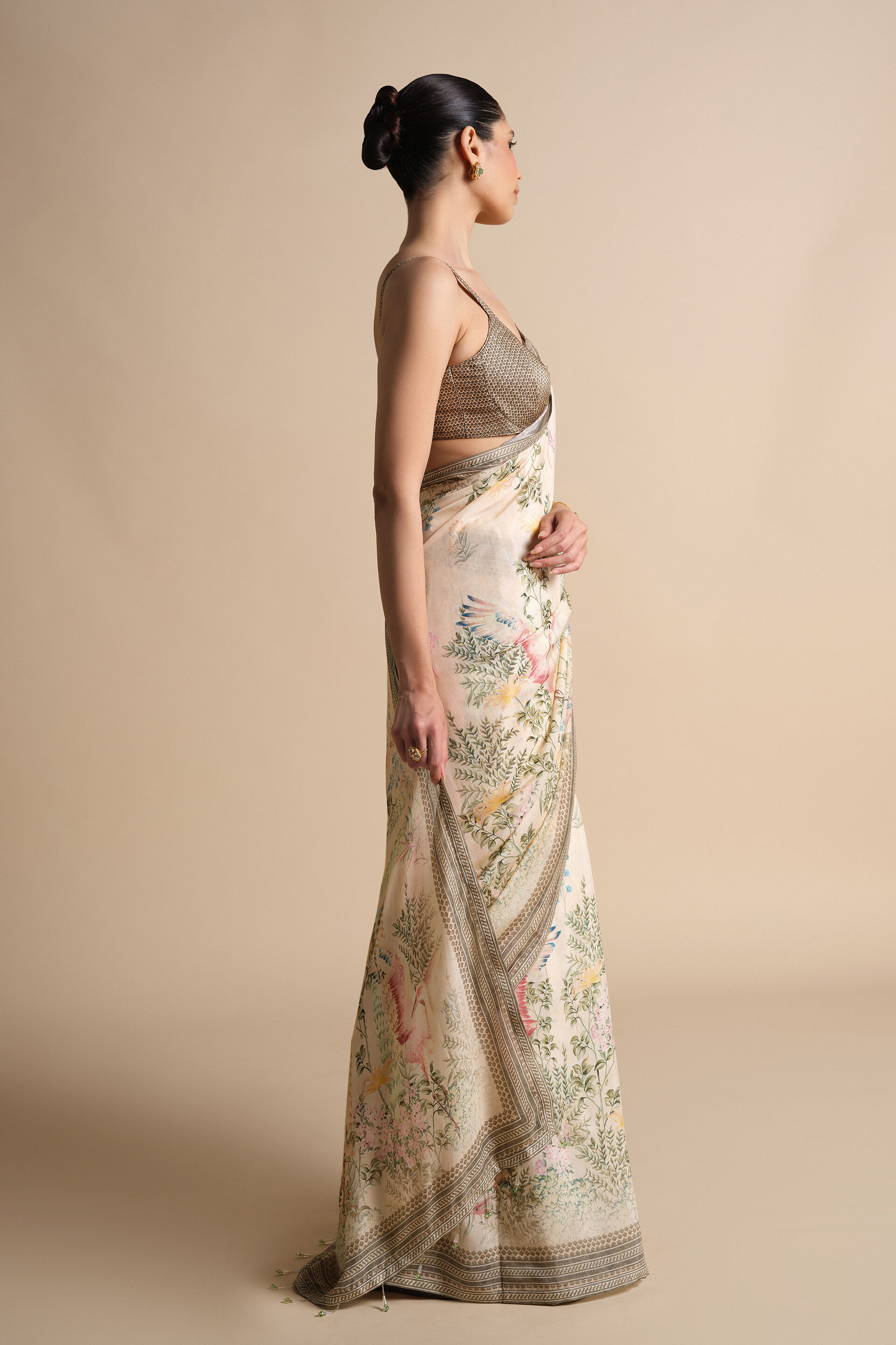 Romney Printed Saree - Natural, Natural, image 3