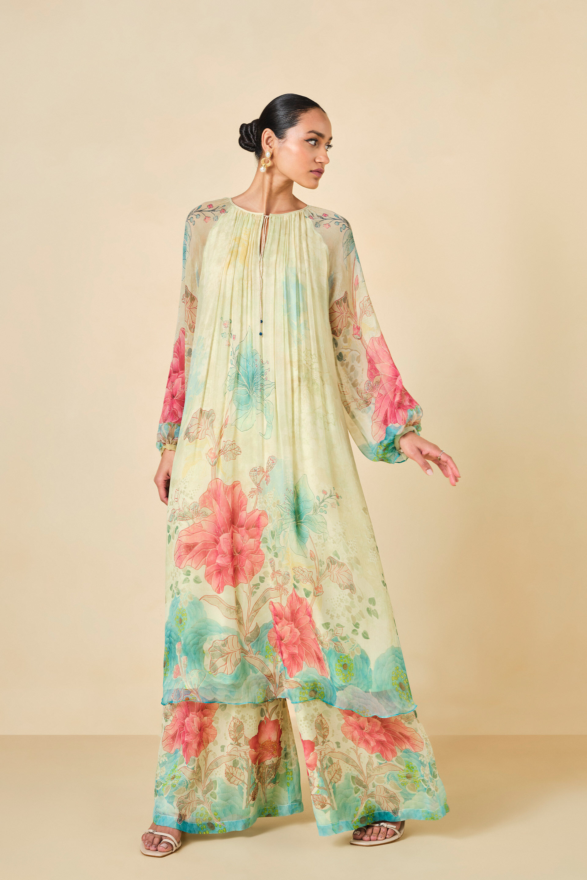 Emmylou Chiffon Kurta Set - Yellow, Yellow, image 4