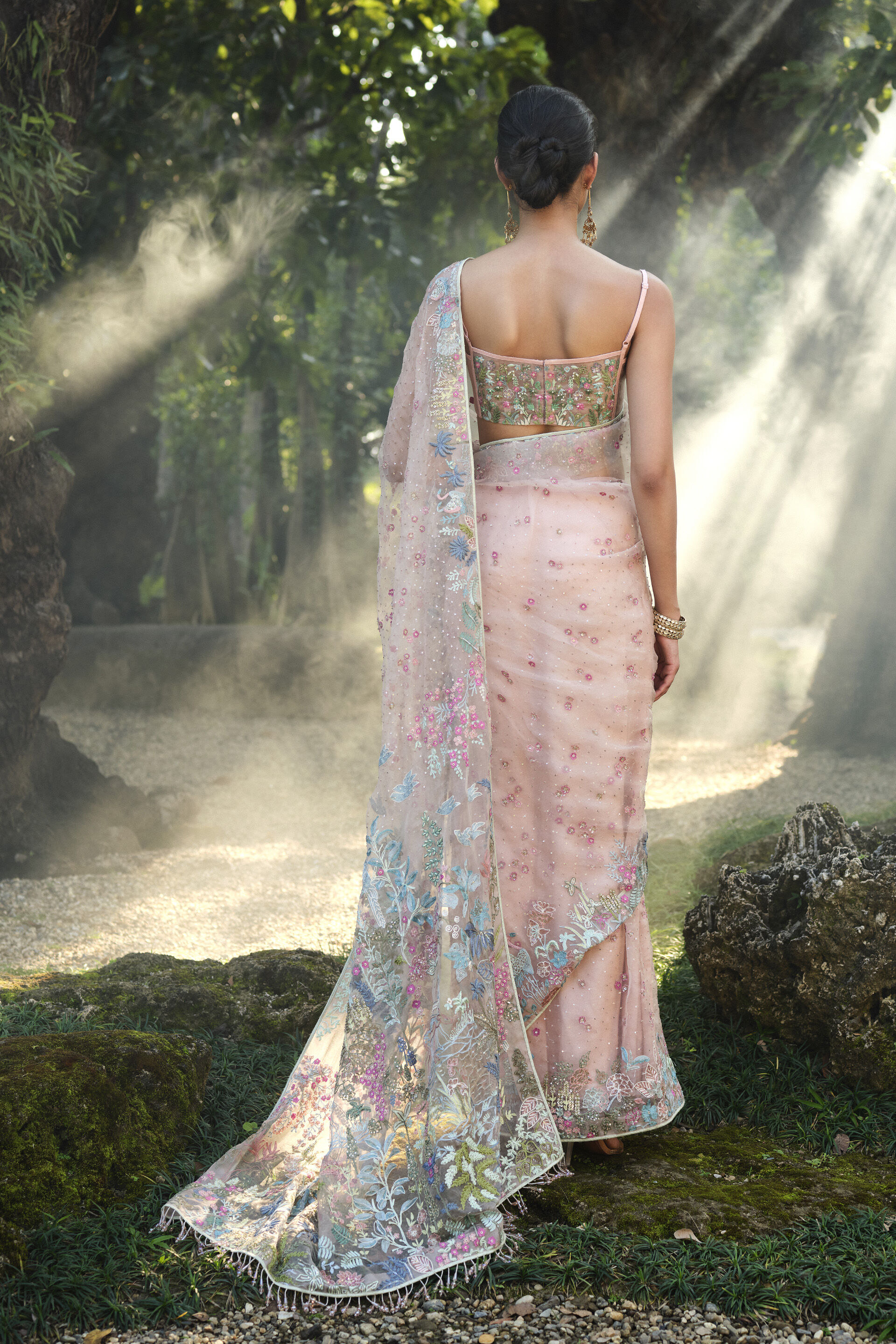 Bluma Embroidered Silk Saree - Blush, Blush, image 2