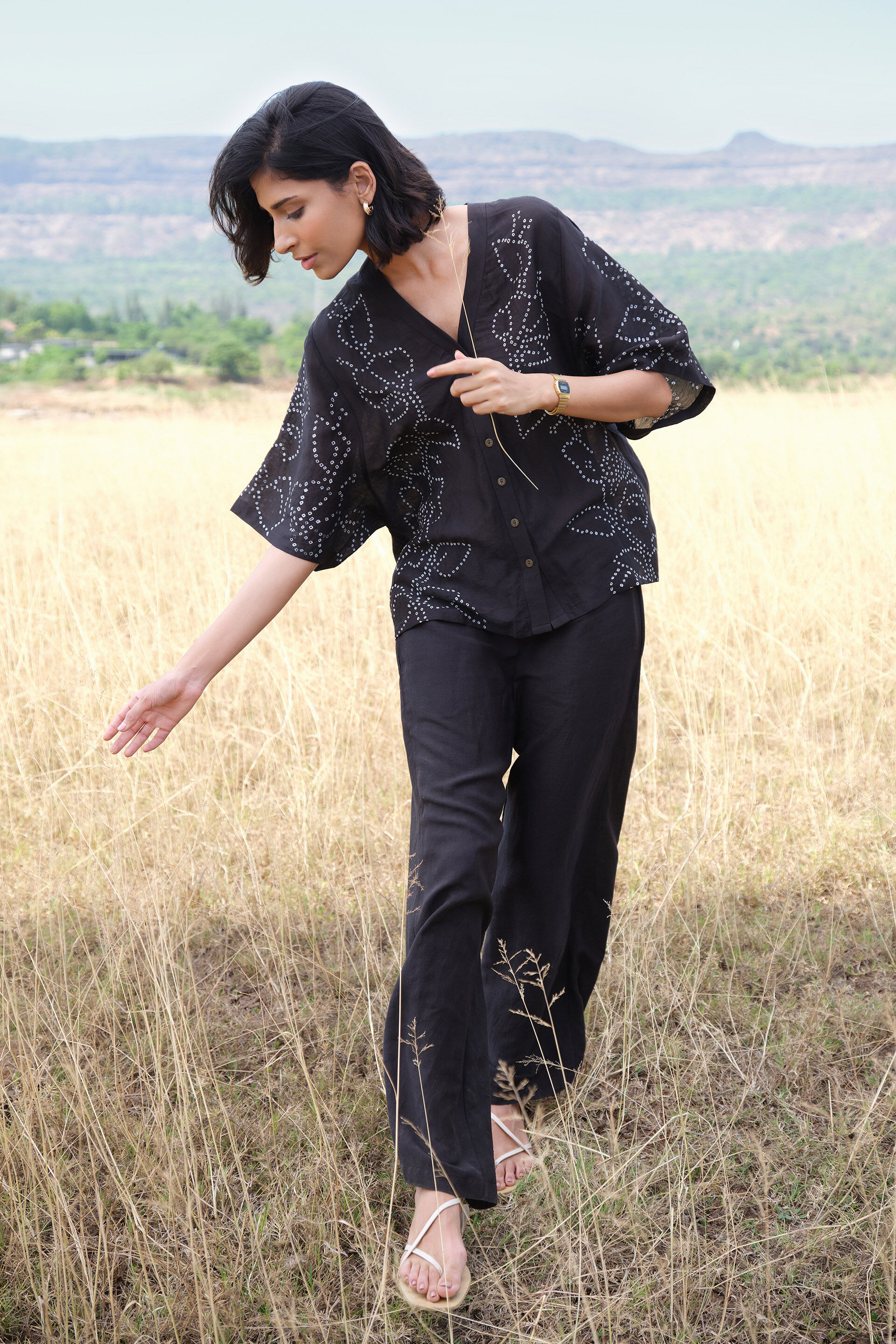 Moorland Handcrafted Bandhani Linen Co-ord - Black, Black, image 3