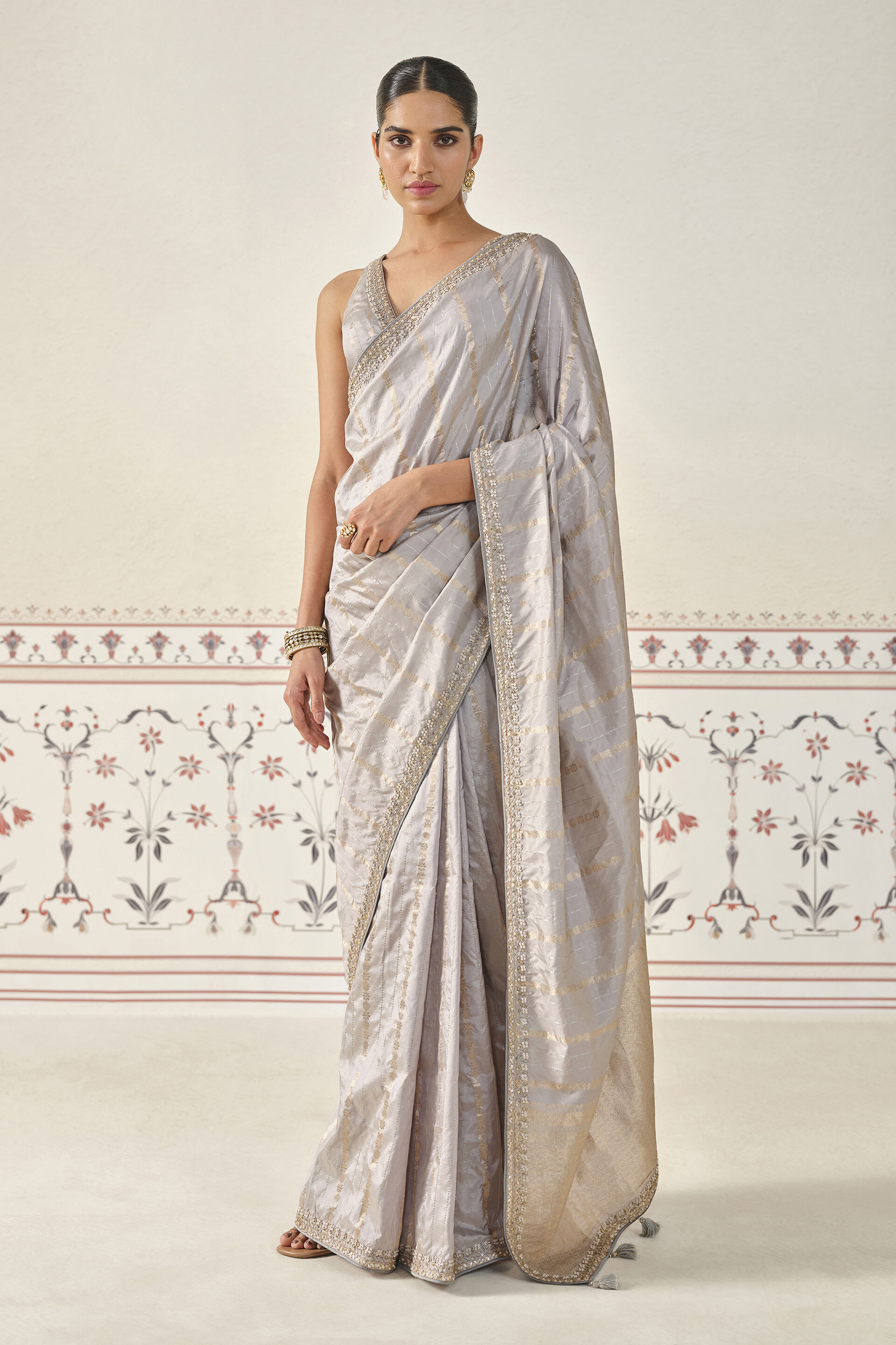 Ardvisura Handwoven Benarasi Saree Set - Grey, Grey, image 1