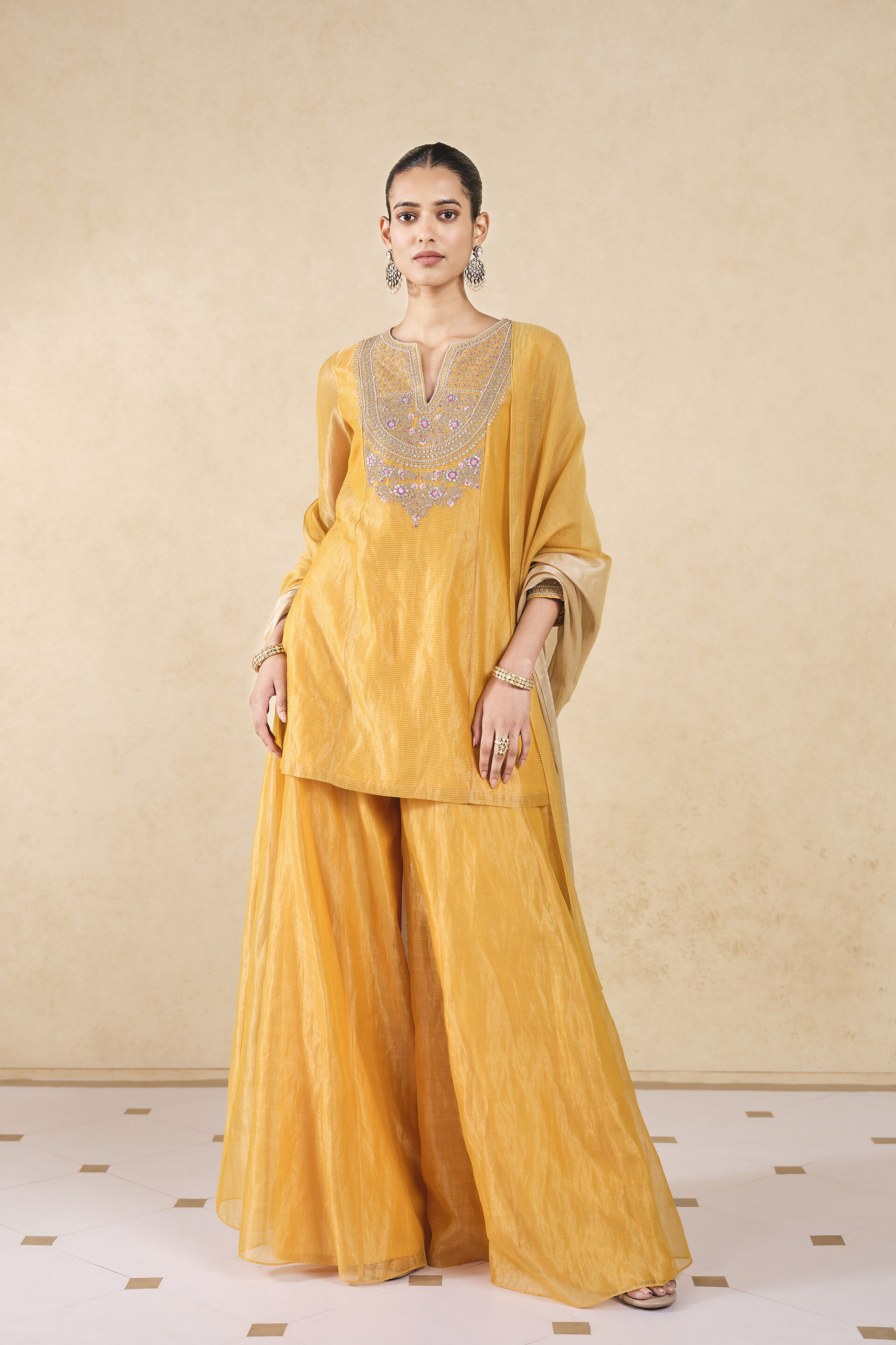 Umbra Embroidered Sharara Set - Yellow