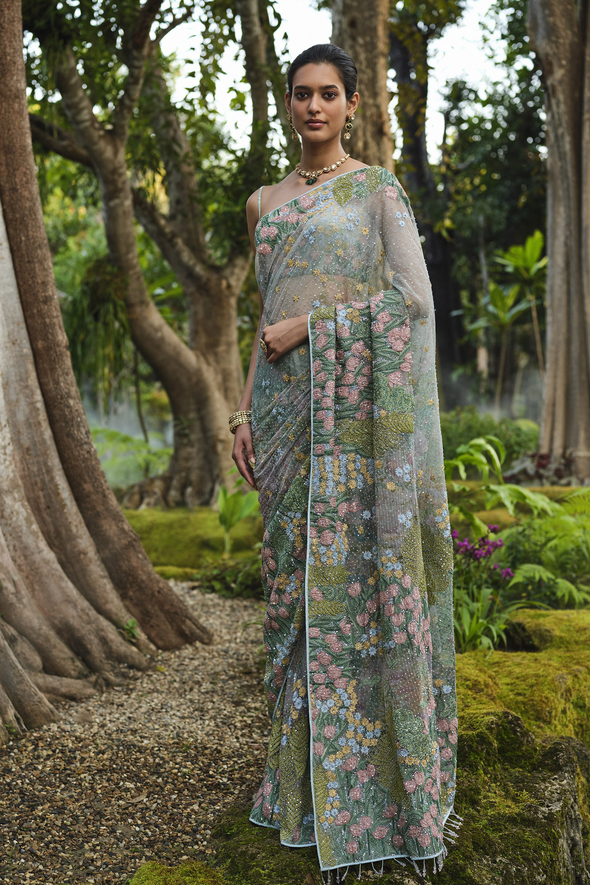 Lakeforest Embroidered Saree - Powder Blue, Multi Color, image 1
