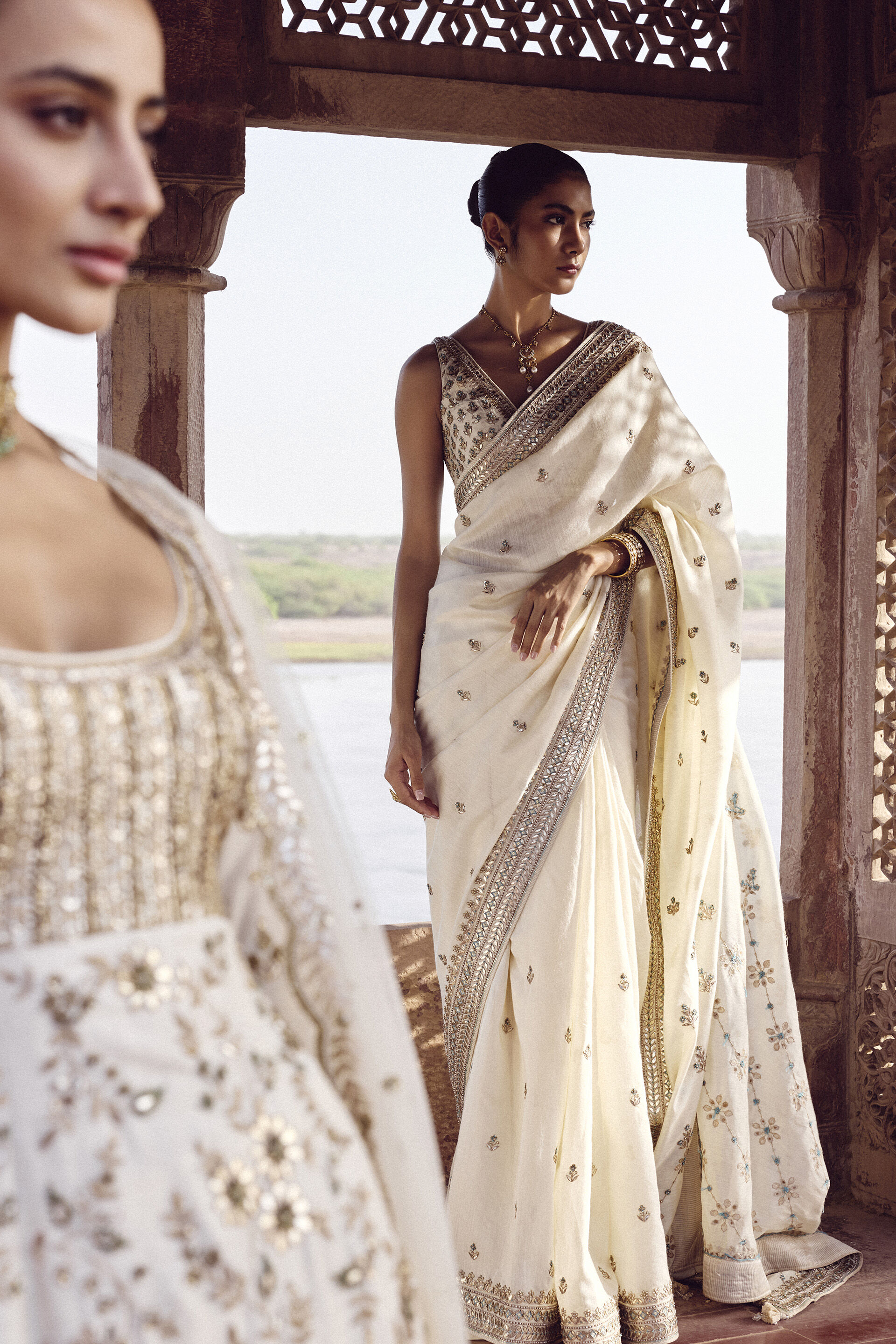 Aashrita Gota Patti Silk Saree - Ivory, Ivory, image 7