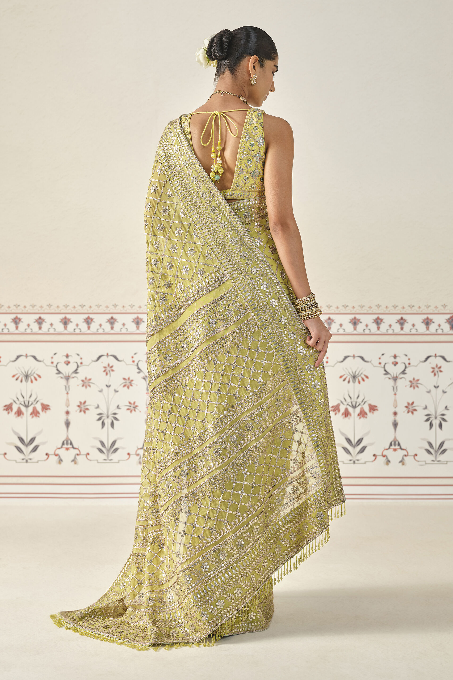 Tajanae Gota Patti Saree - Lime
