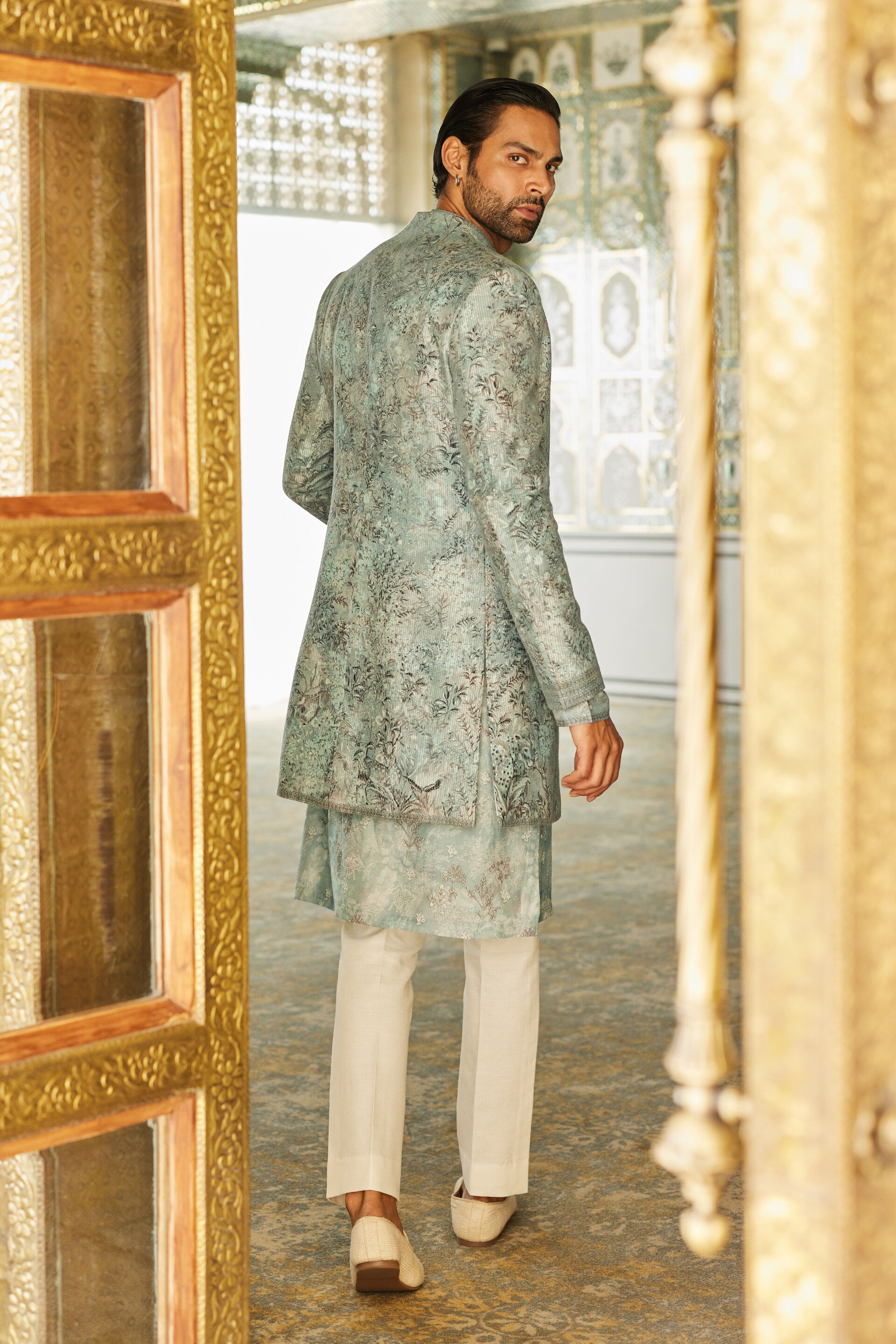 Sharv Silk Sherwani - Blue, Blue, image 2