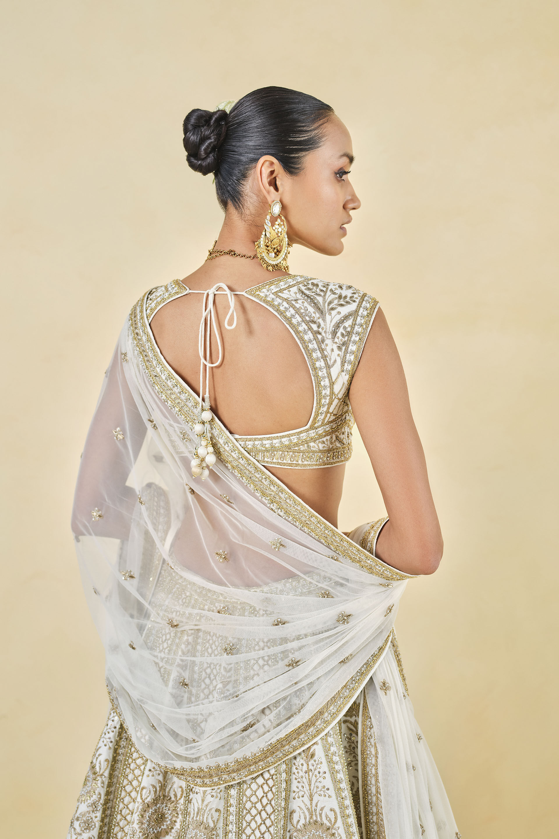 Mahroo Zardozi Embroidered Silk Lehenga Set - White, Ivory, image 7