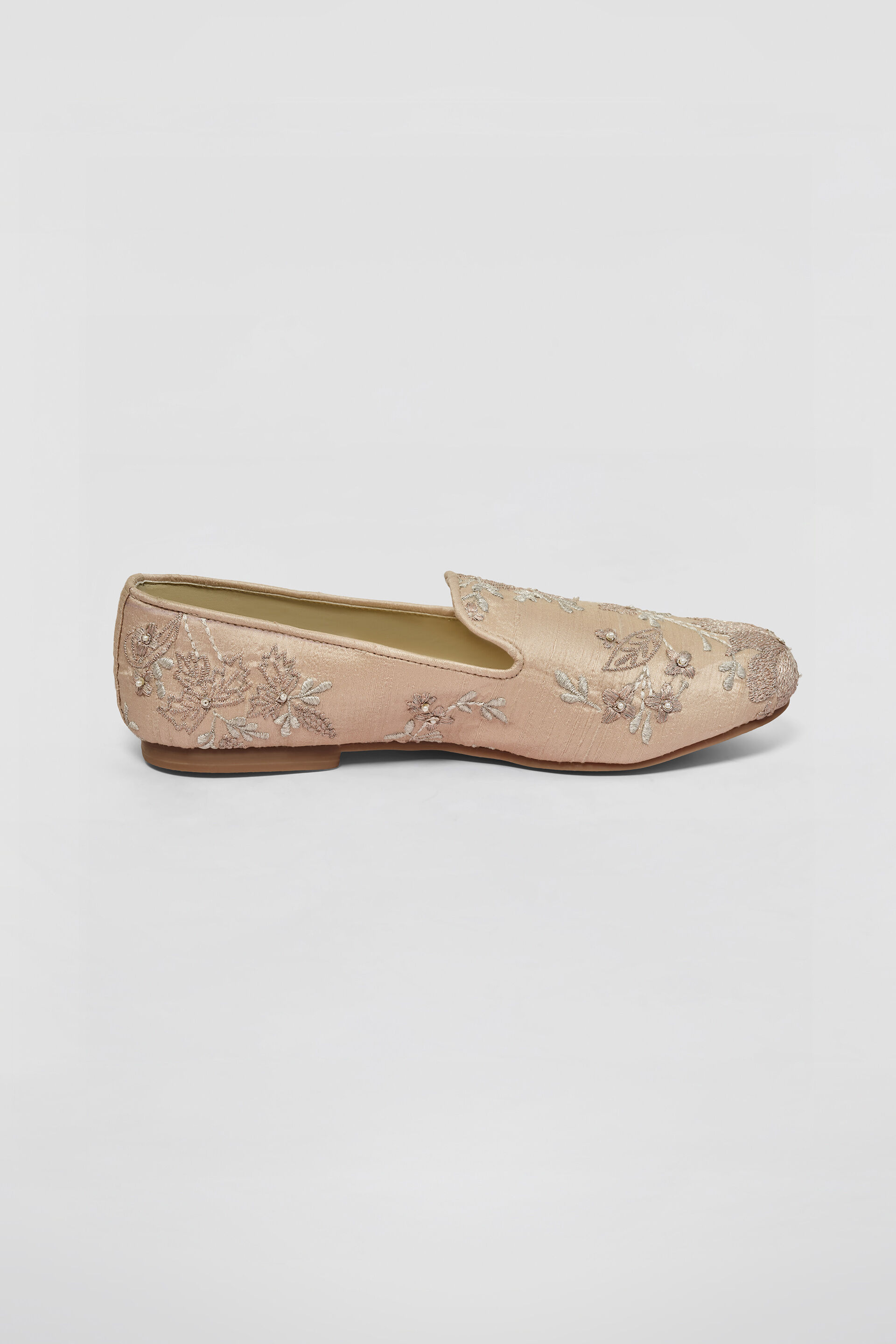 Avnendra Embroidered Silk Mojris - Champagne, Champagne, image 3