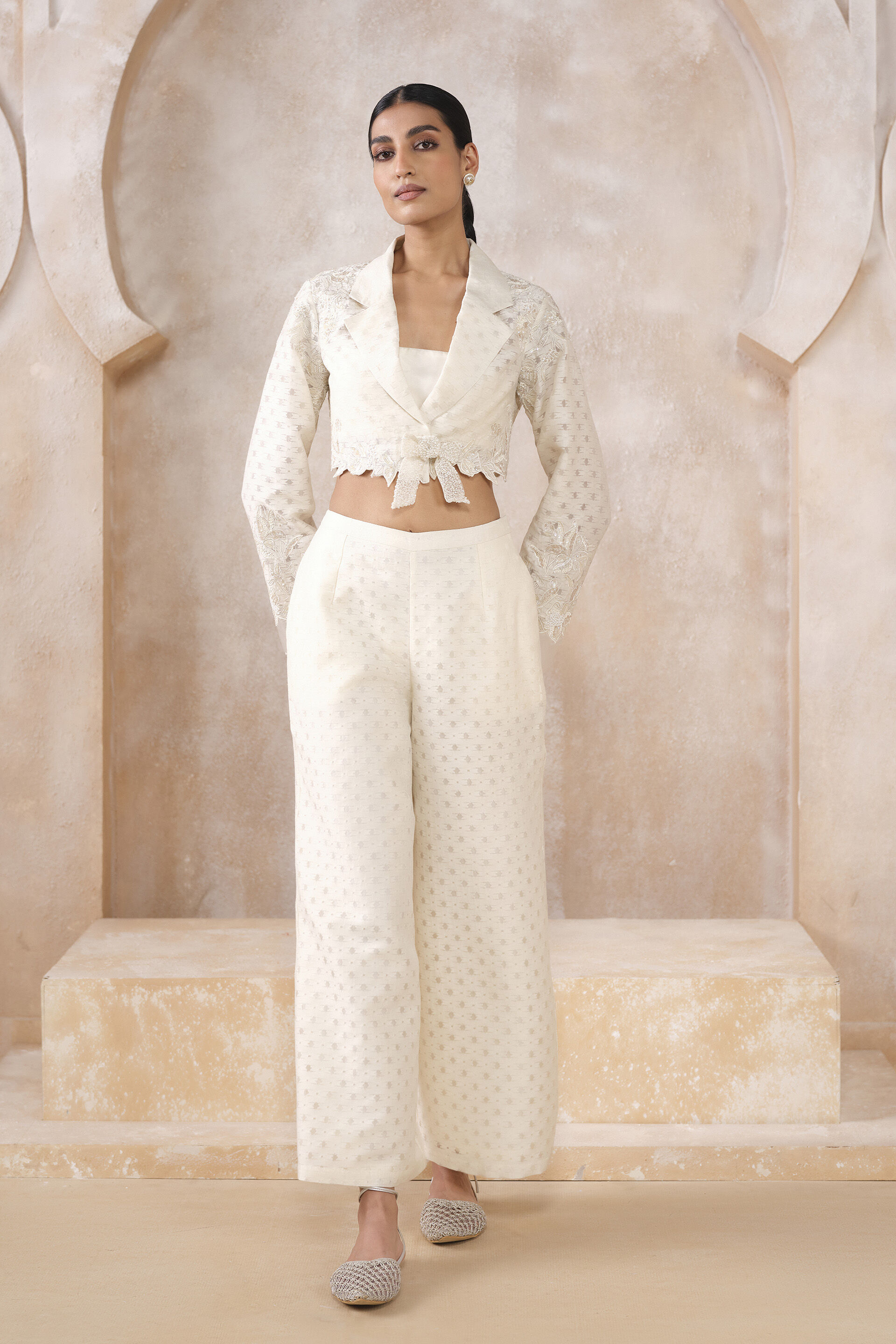 Lunaris Woven Benarasi Pant Set - Ivory