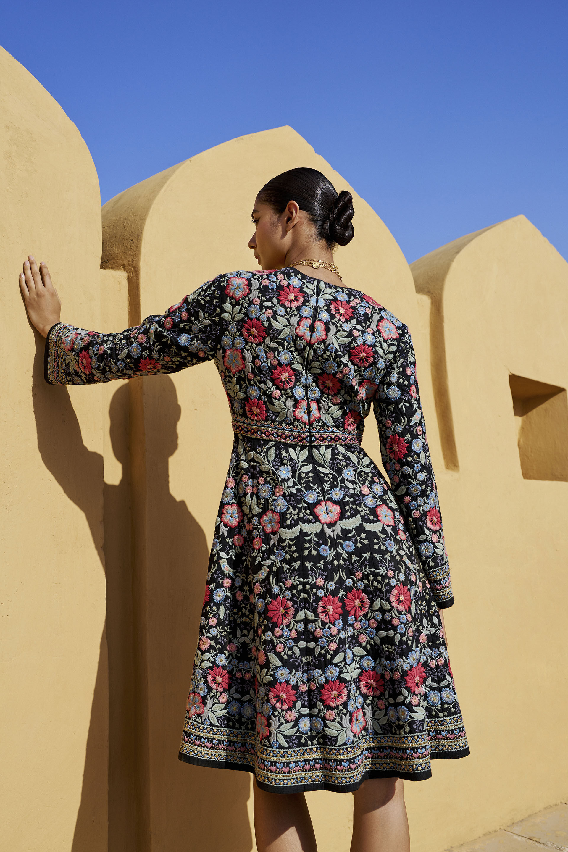 Floral Ballad Embroidered Zardozi Silk Dress - Black