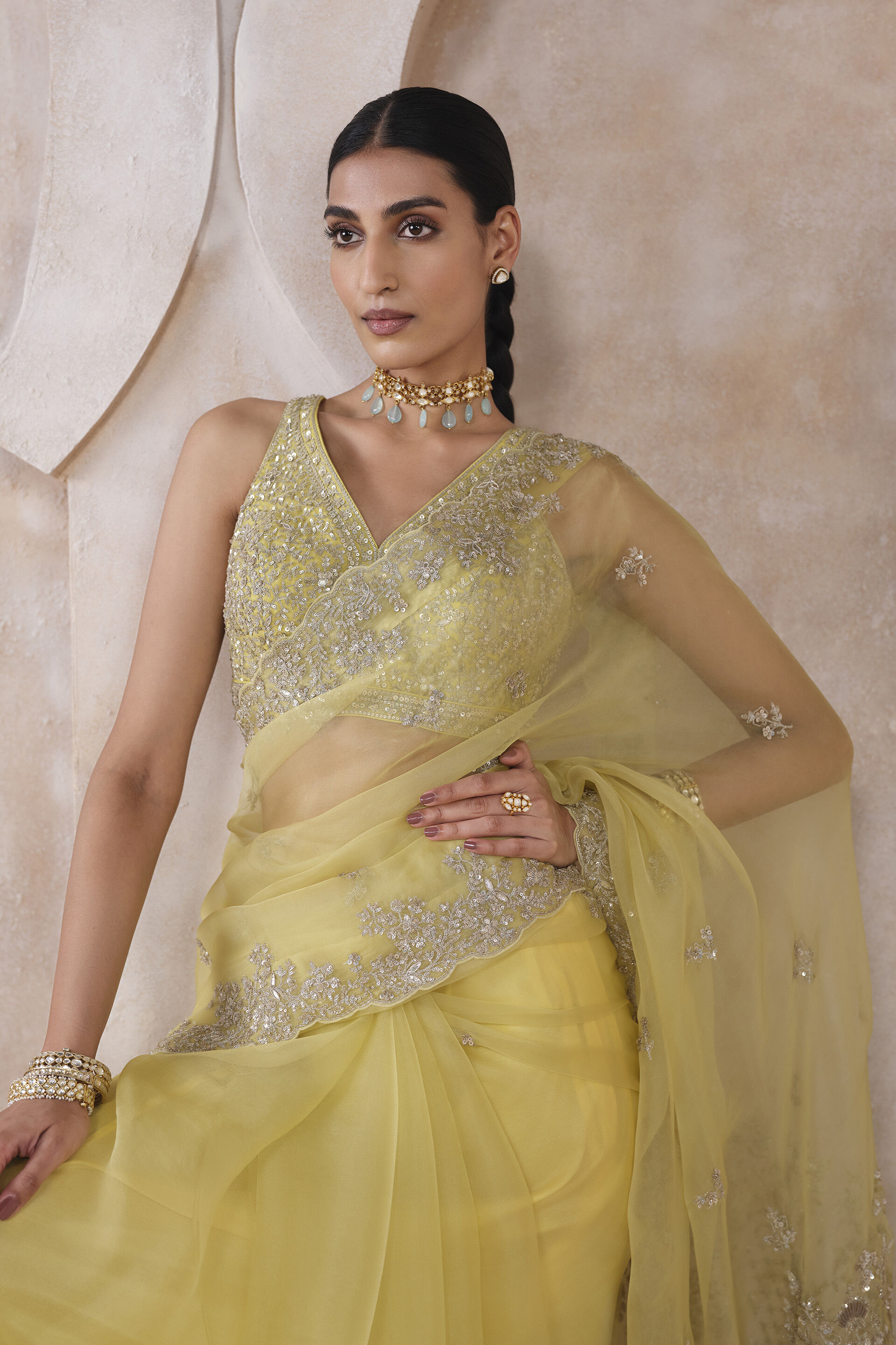 Sharvani Gota Patti Silk Saree, Yellow, image 4