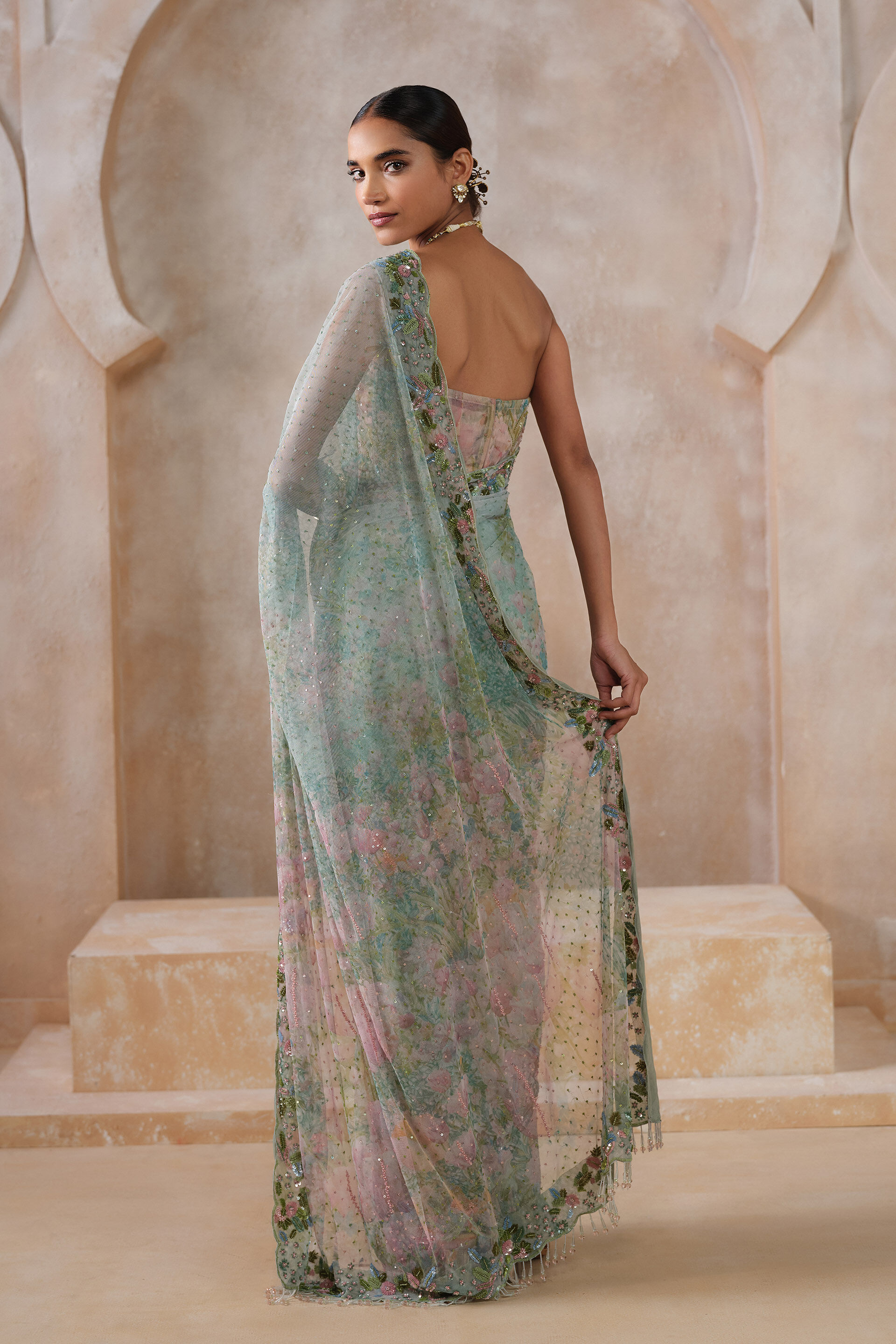 Levana Sequin Saree - Powder Blue