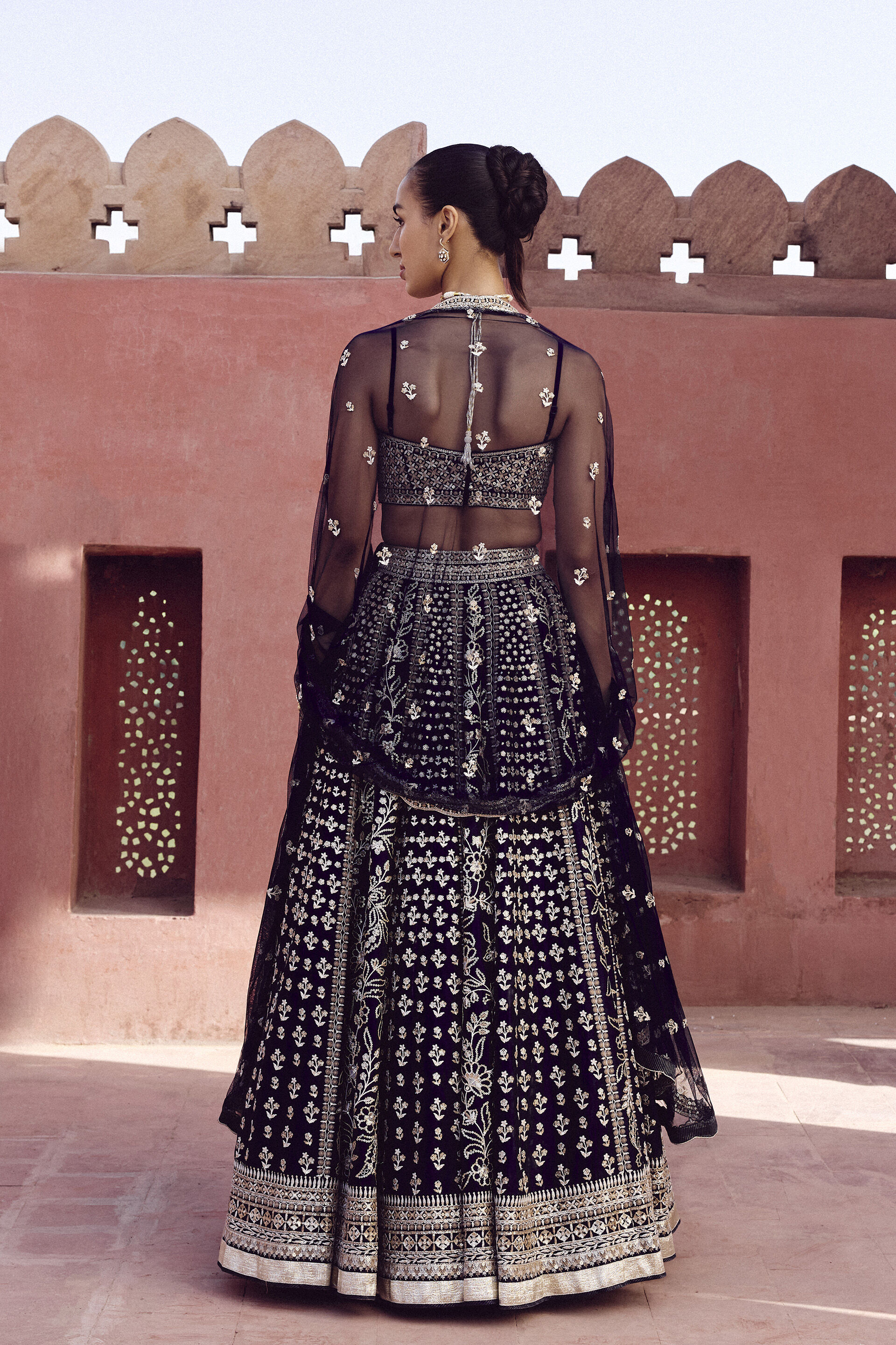 Triyama Embroidered Silk Lehenga Set - Blue