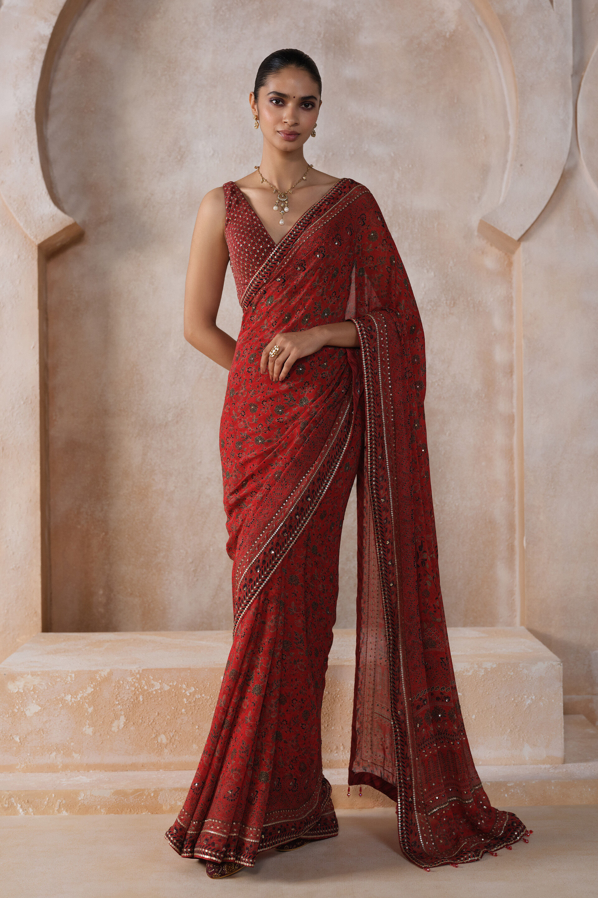 Alouette Chiffon Saree - Red