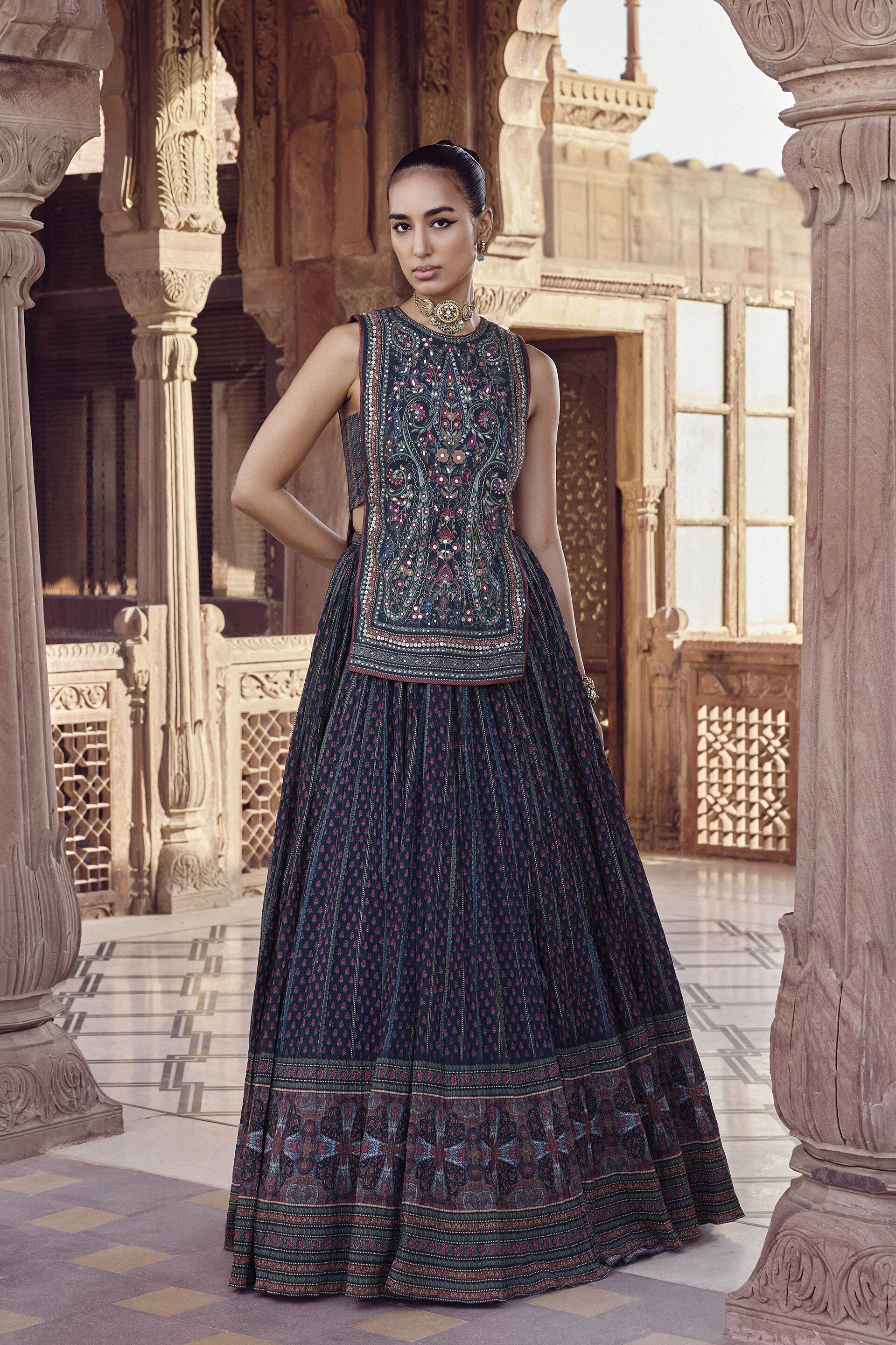 Nameera Embroidered Skirt Set - Black