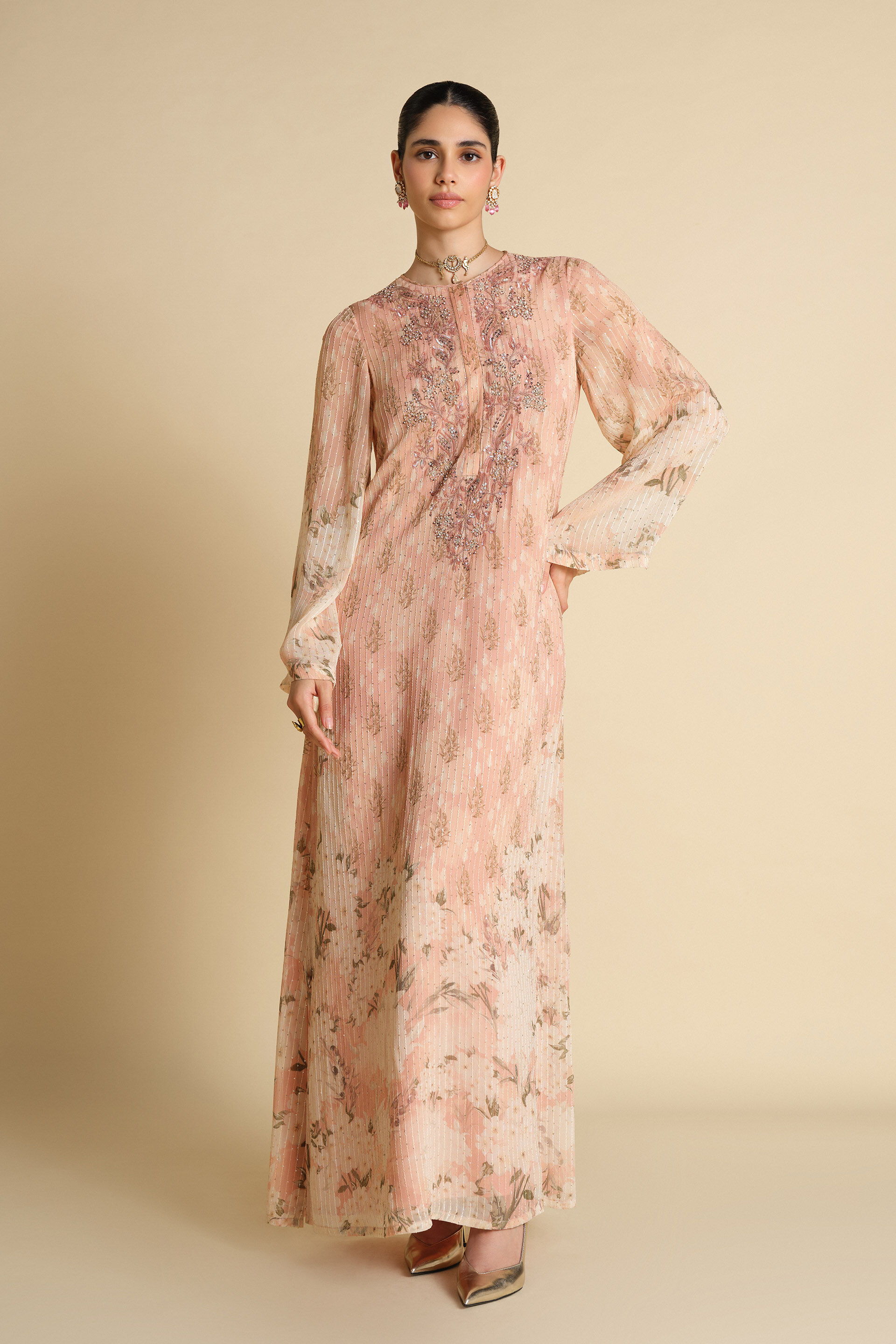 Miral Emroidered Kaftan - Blush