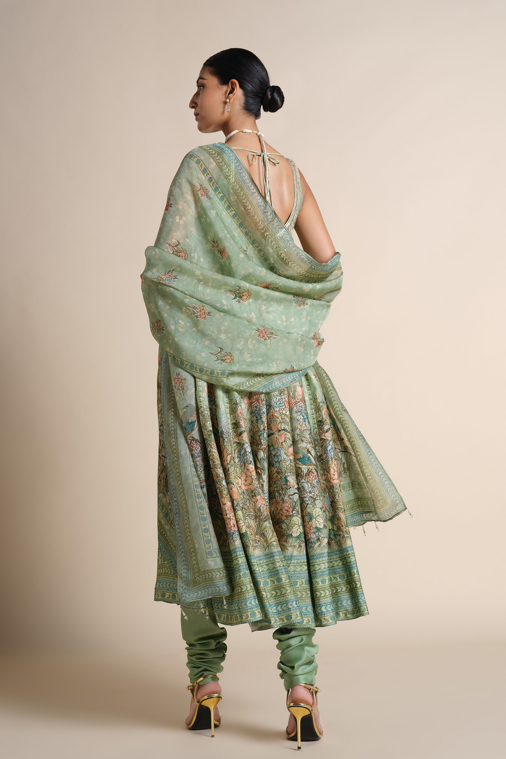 Avolnea Silk Anarkali Set - Sage