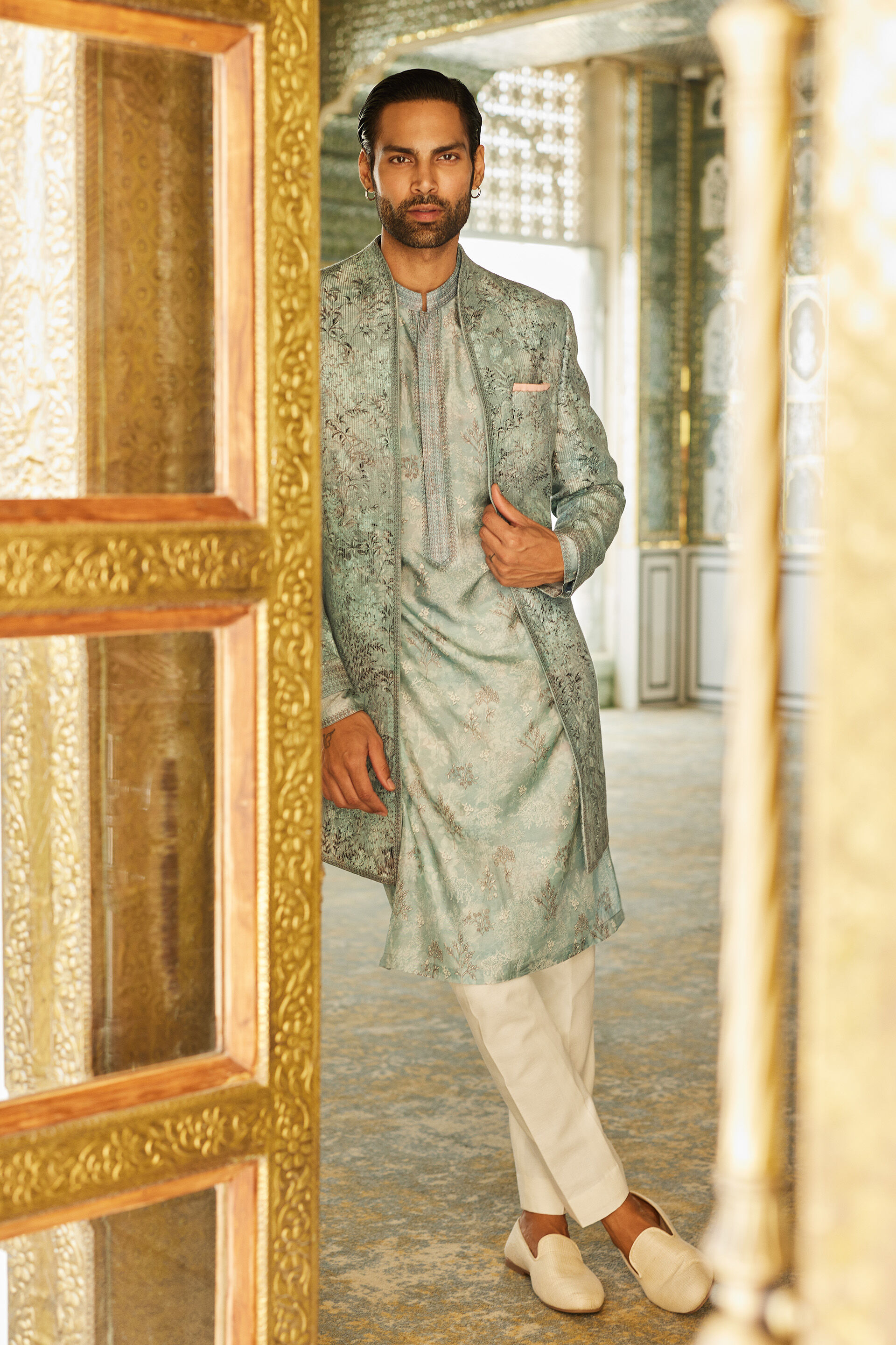Sharv Silk Sherwani - Blue, Blue, image 1