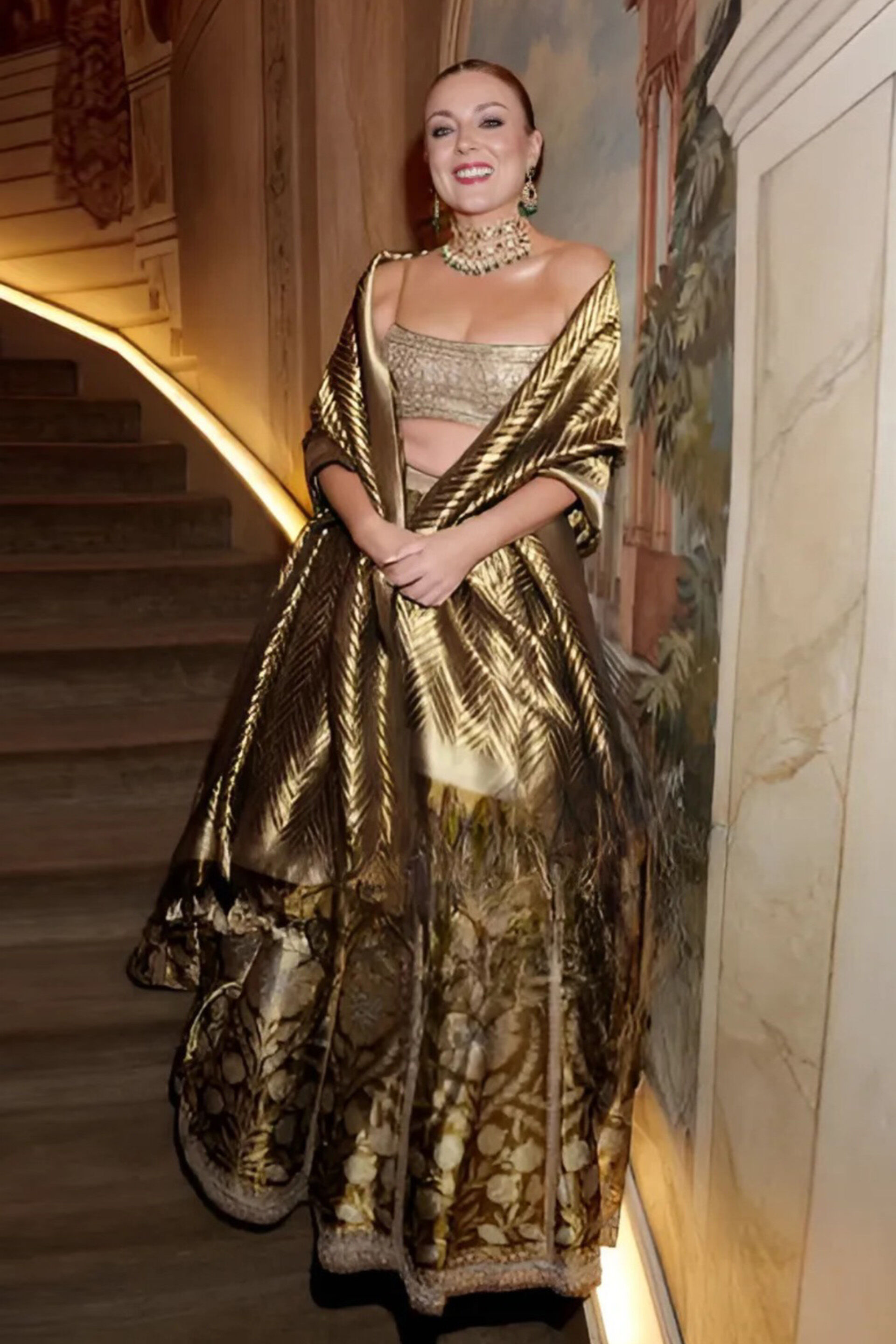 Adveka Handwoven Benarasi Silk Lehenga Set - Olive