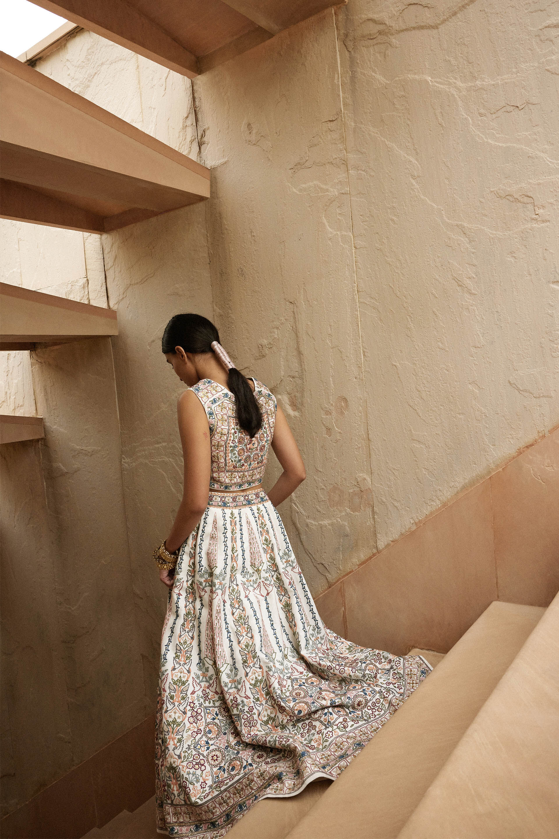 Alakana SEWA Hand-embroidered Silk Skirt Set - Ivory, Ivory, image 7