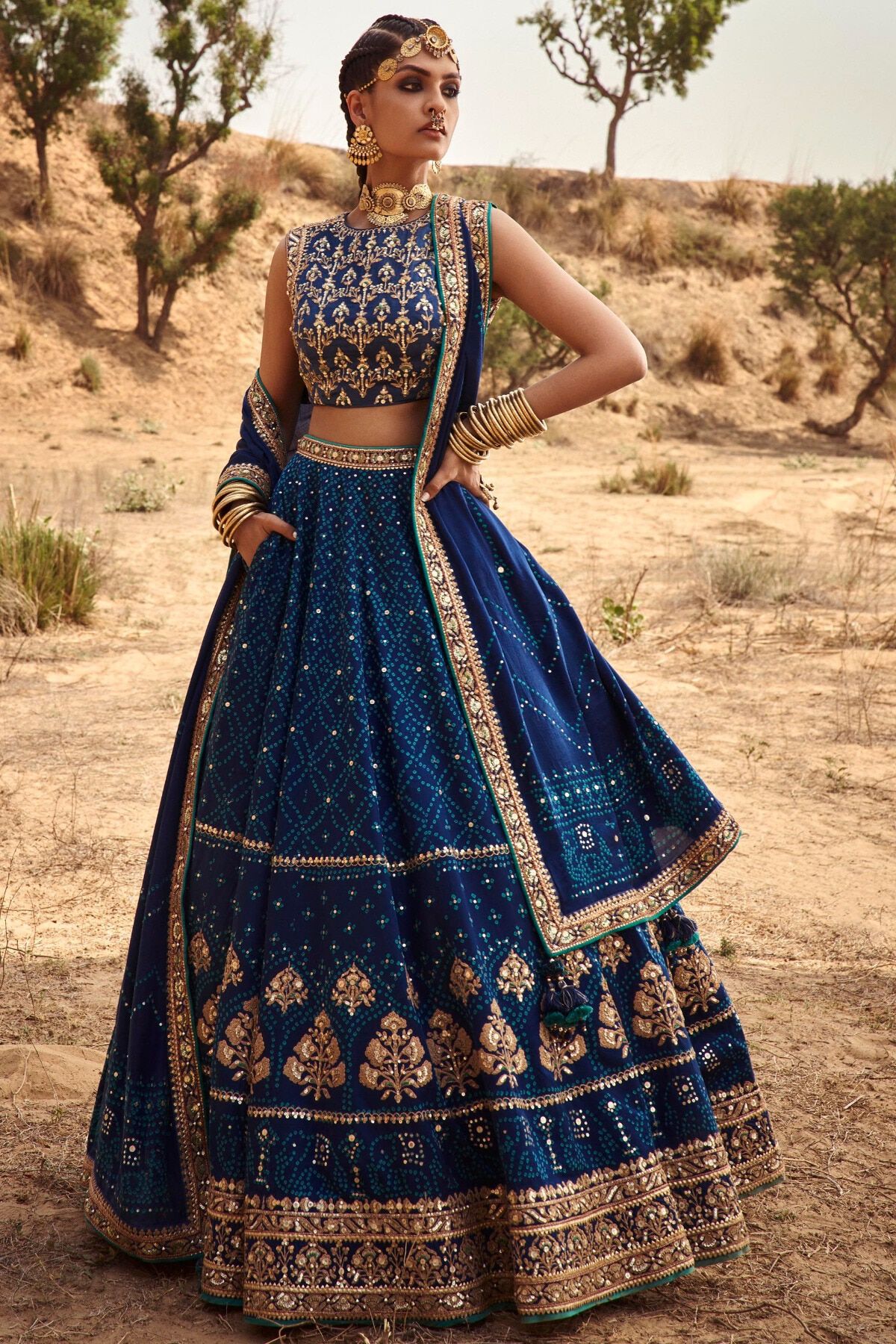 Lokesha Bandhani Lehenga Set- Navy, , image 3