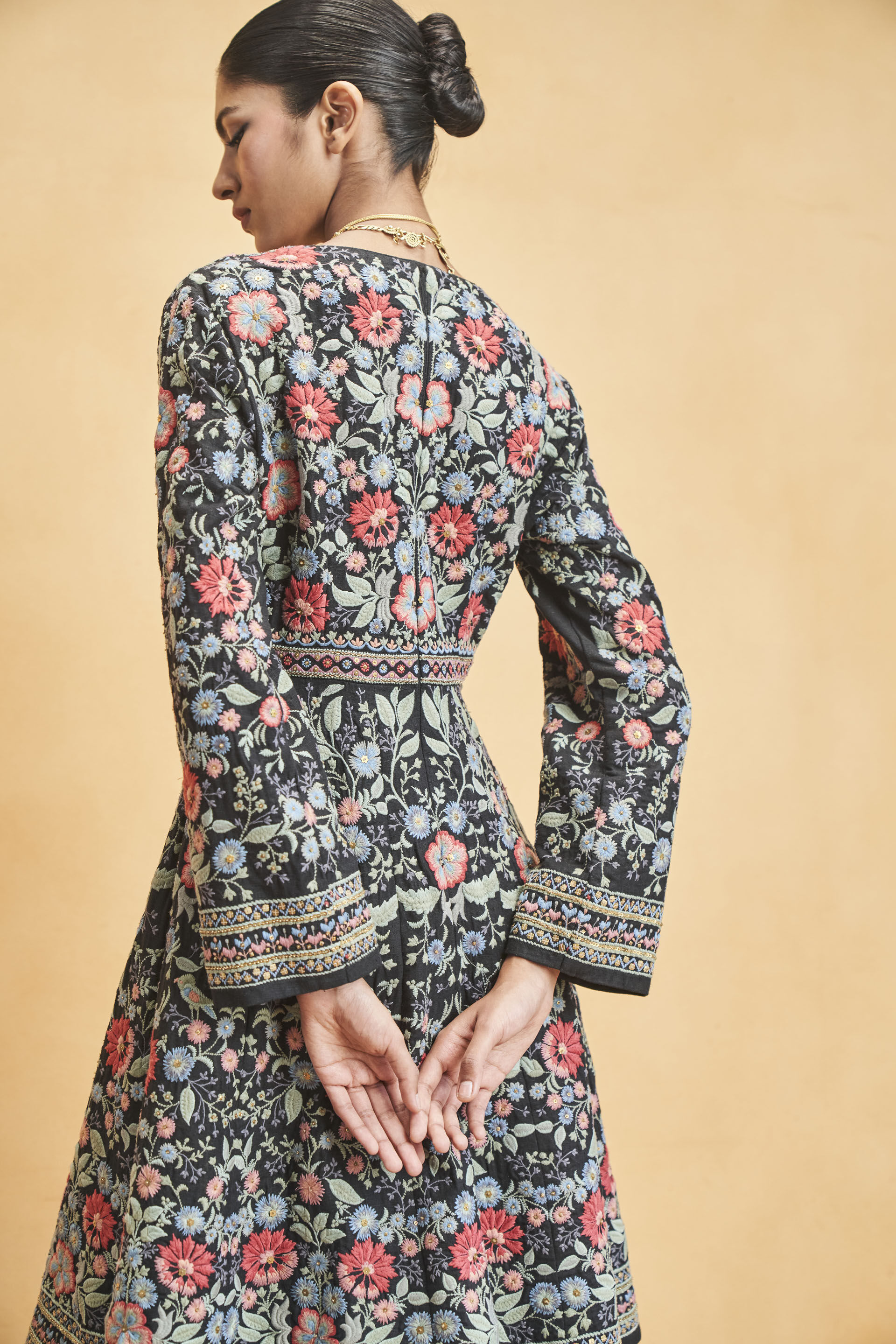 Floral Ballad Embroidered Zardozi Silk Kurta Set - Black, Black, image 6