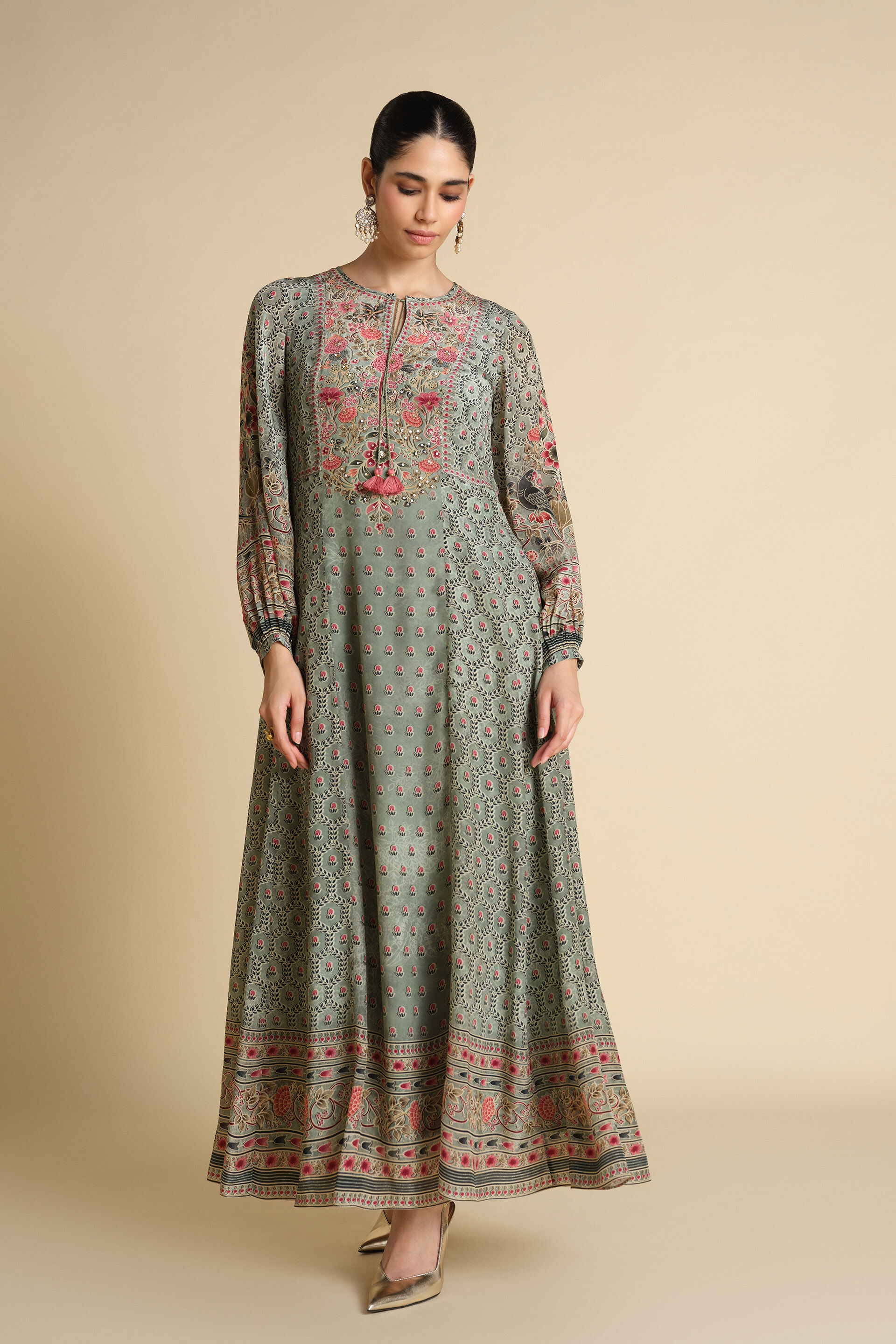Demoiselle Printed Kaftan - Sage, Sage, image 1