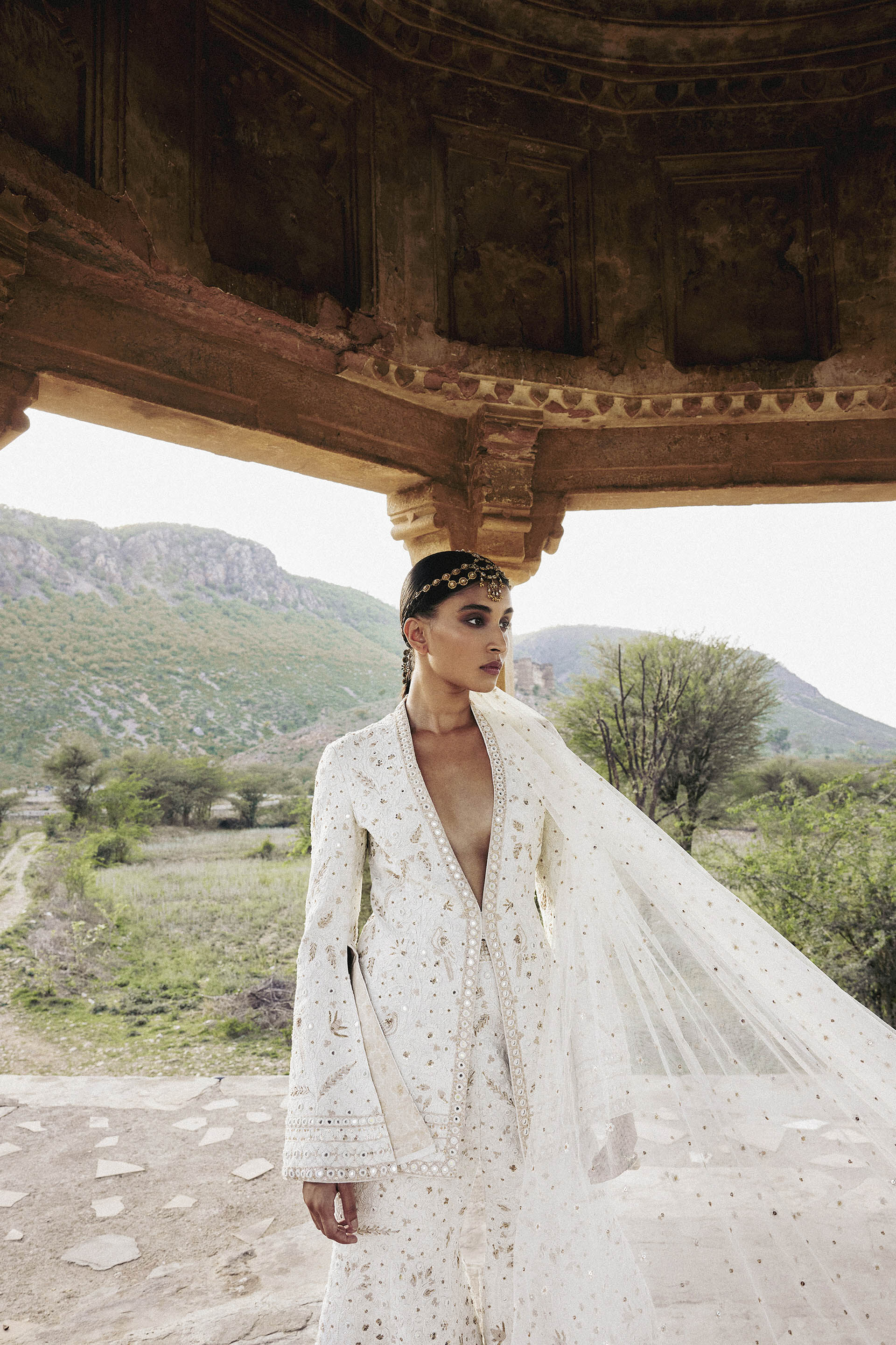 Sikara Mirror & Zardozi Silk Gharara Set - Ivory