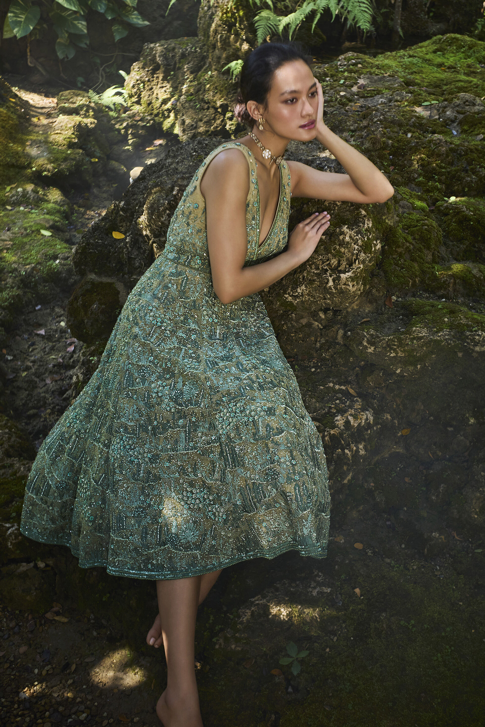 Grassland Embroidered Dress - Green, Green, image 4