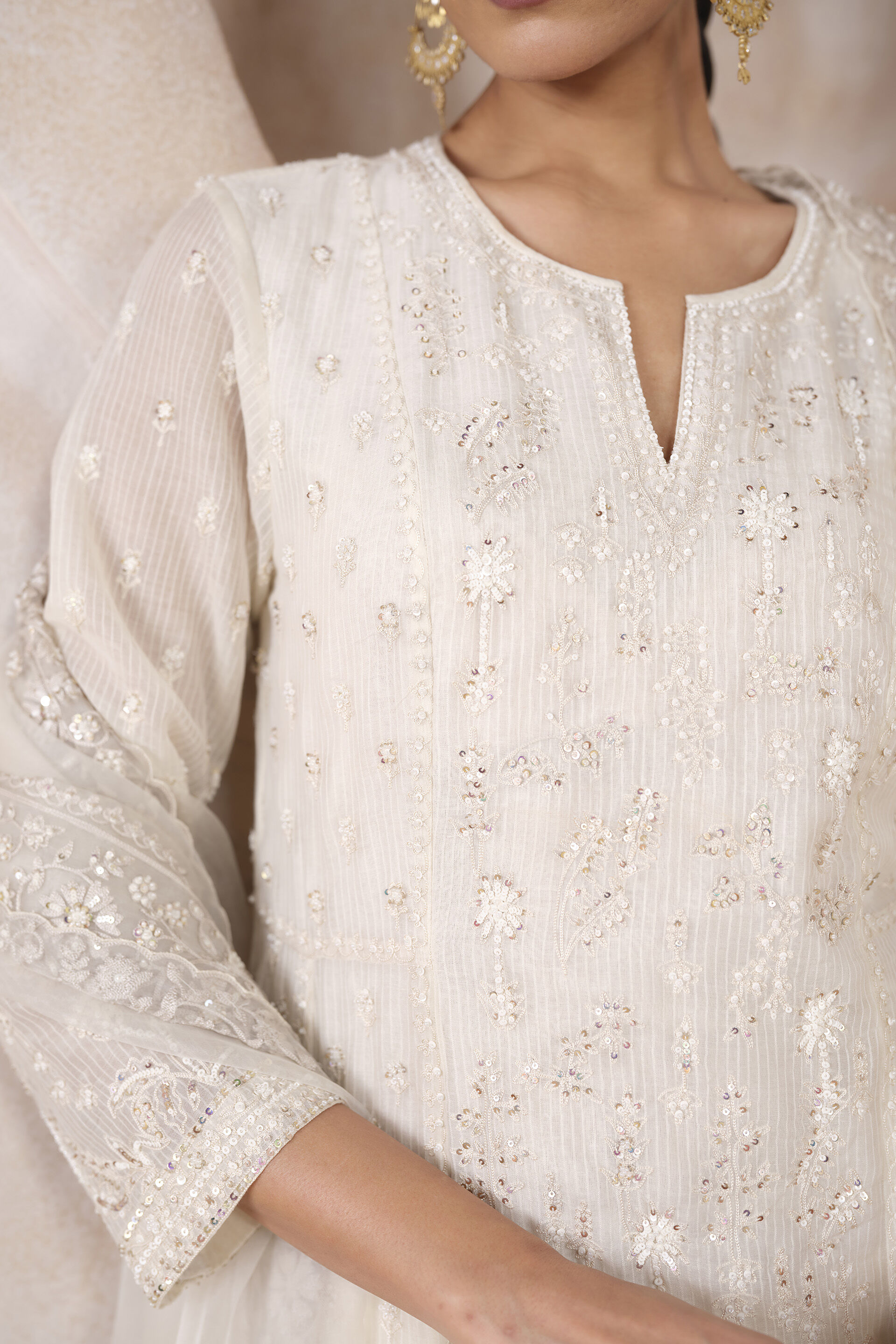 Zuhra Embroidered Suit Set - Ivory, Ivory, image 5