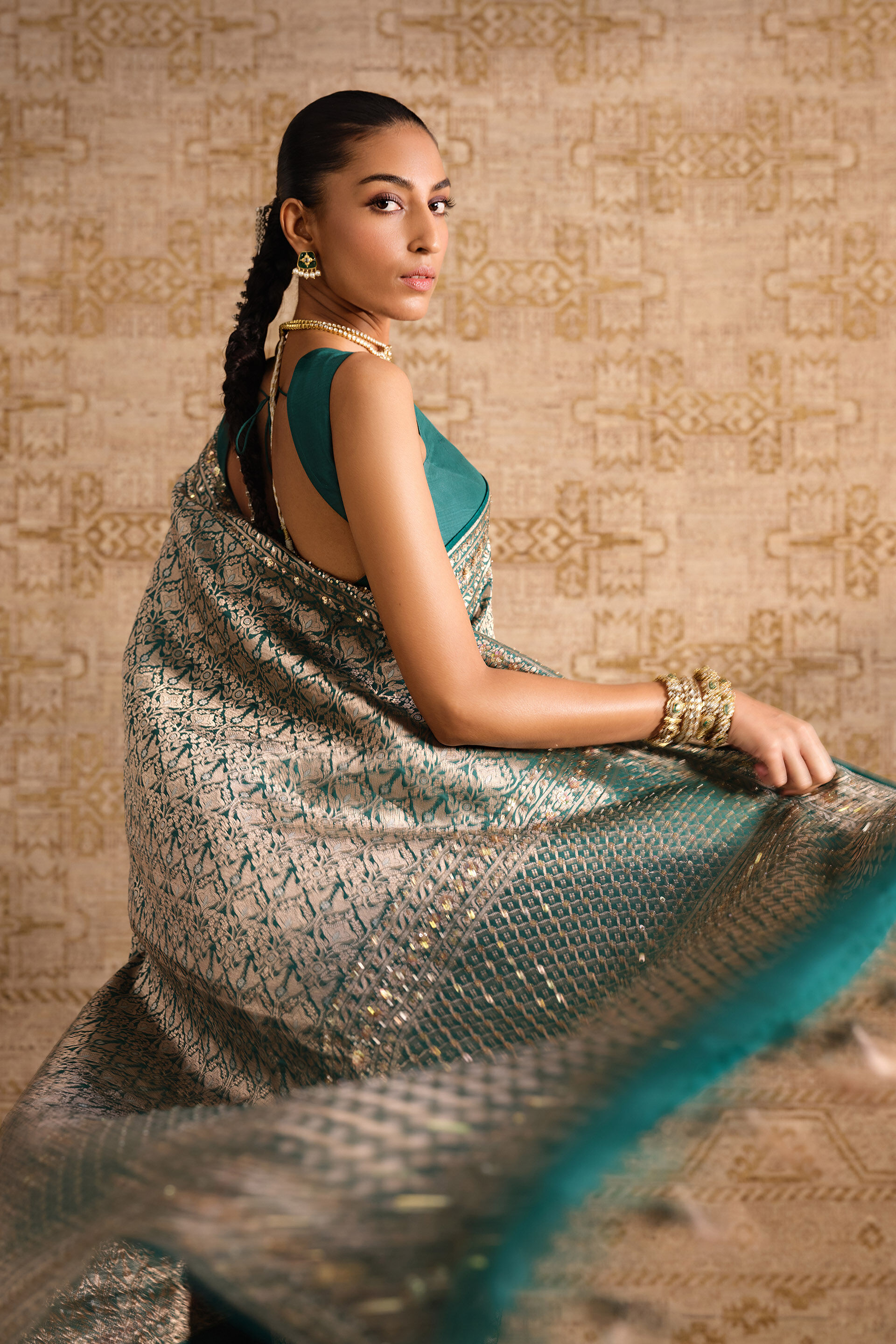 Anedya Handwoven Benarasi Silk Saree, Green, image 5