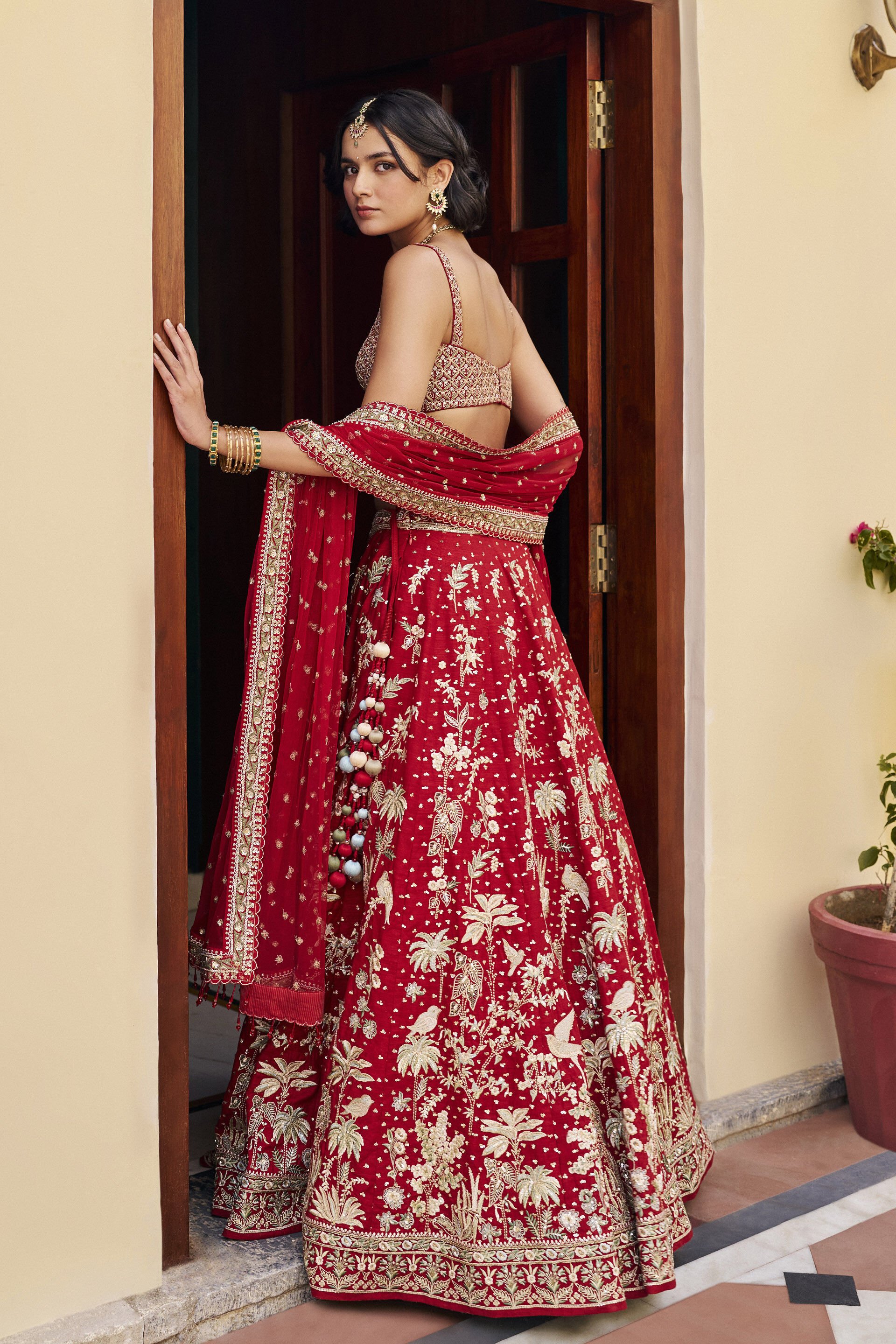 Forever Embroidered Zardozi Silk Lehenga Set - ​Red, Red, image 2