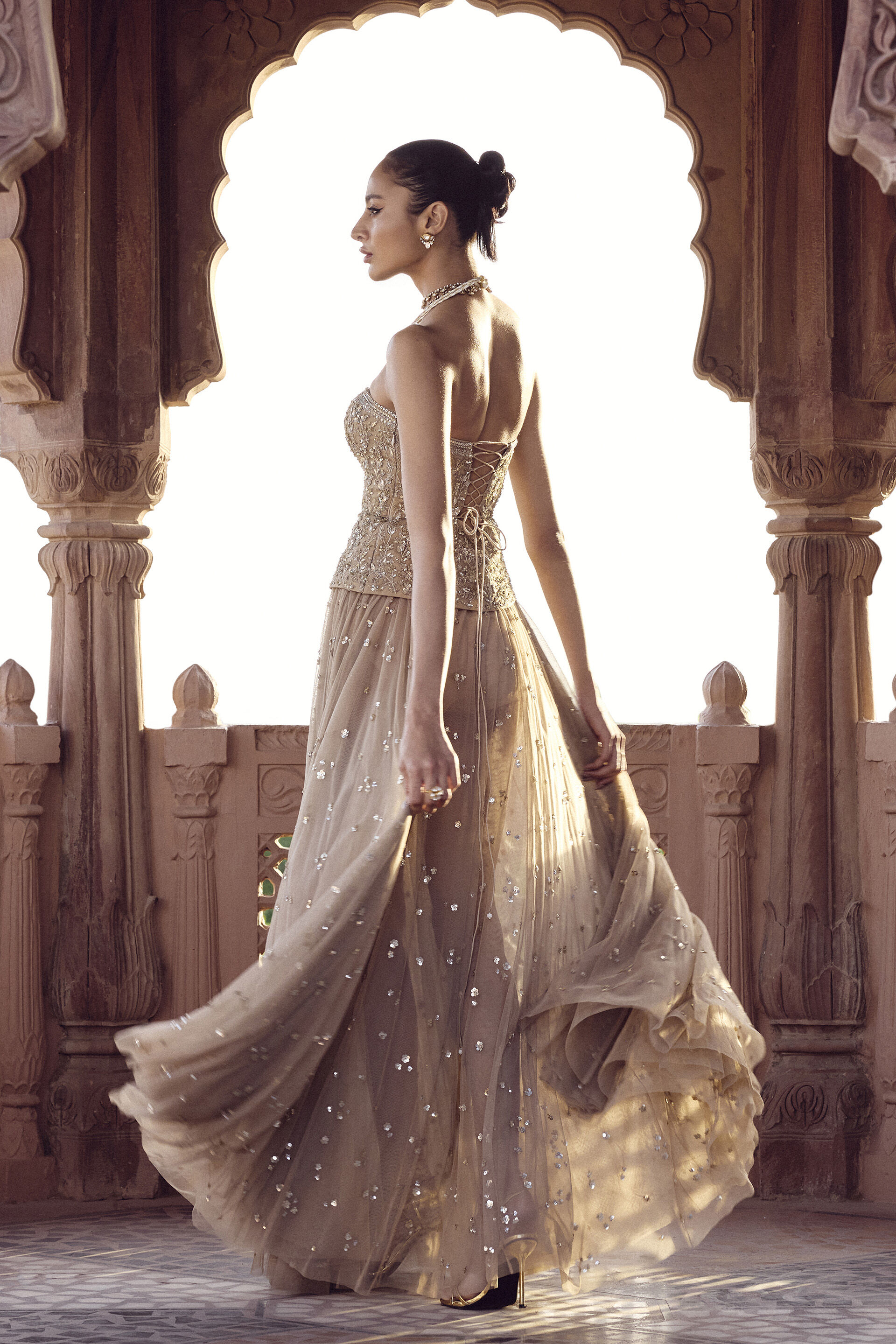 Ishra Gota PattI Skirt Set - Beige, Beige, image 4