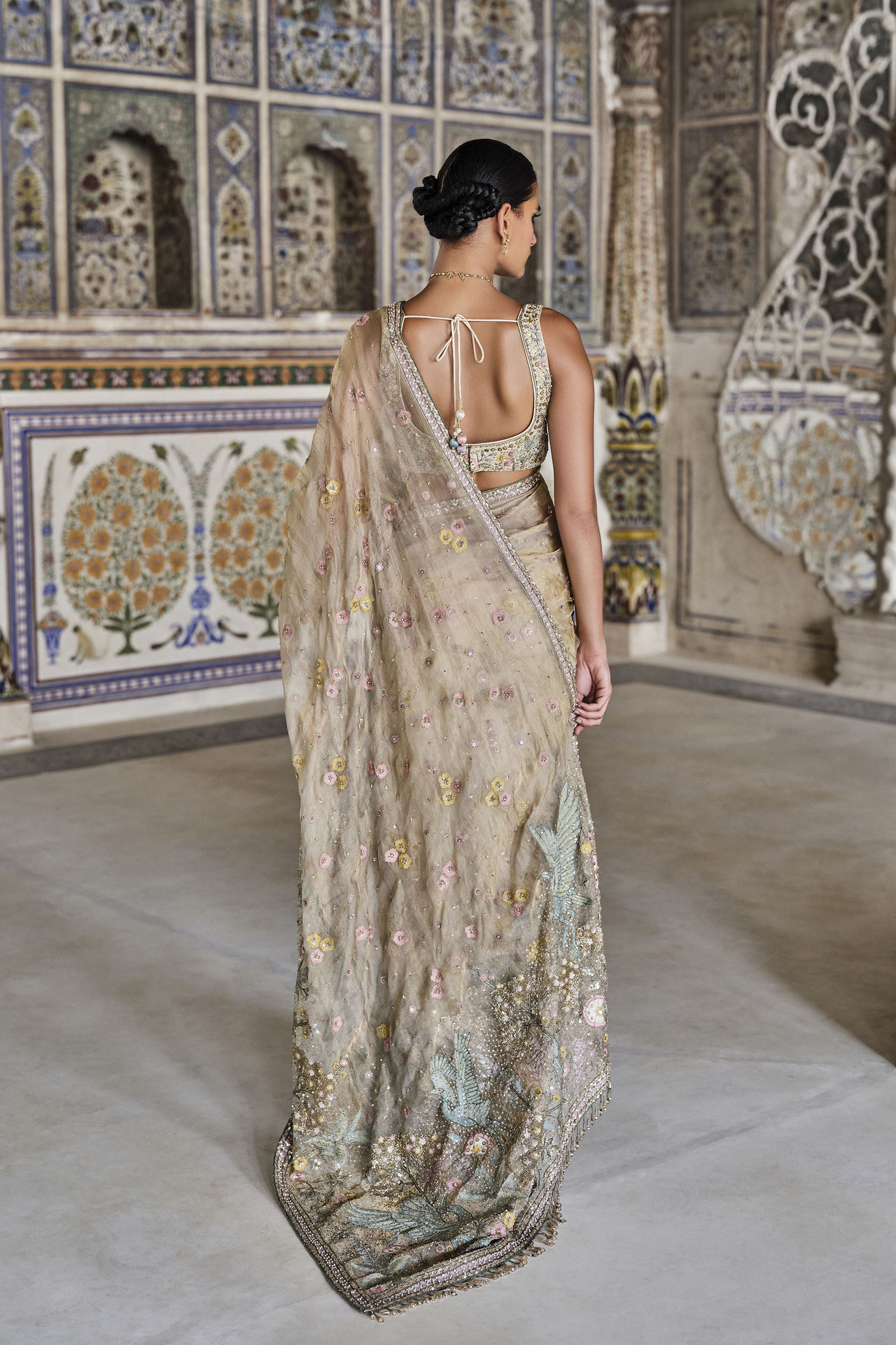 Suramya Embroidered Zardozi Silk Saree - Gold