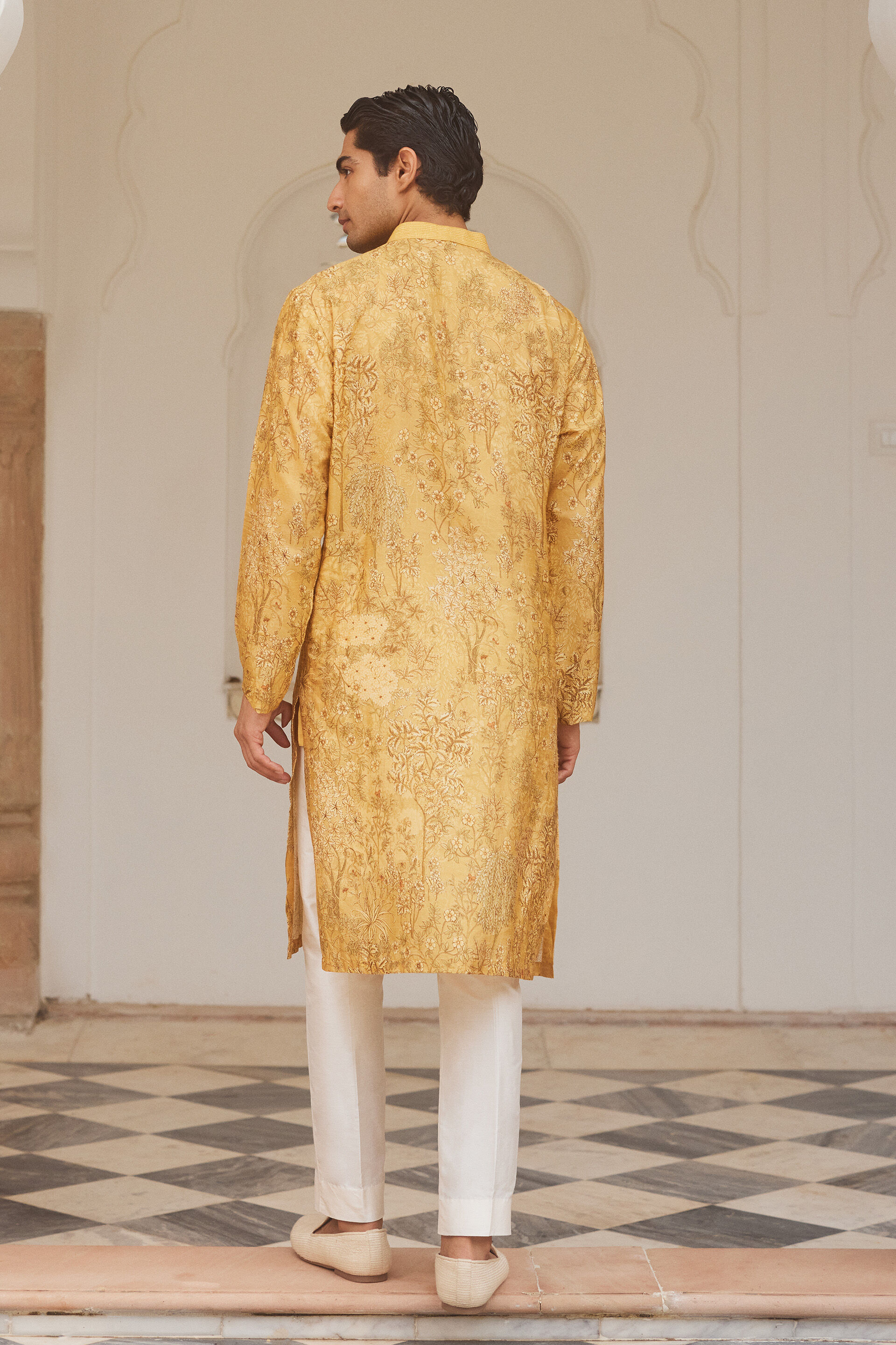 Udyat Silk Kurta - Mustard, Mustard, image 2