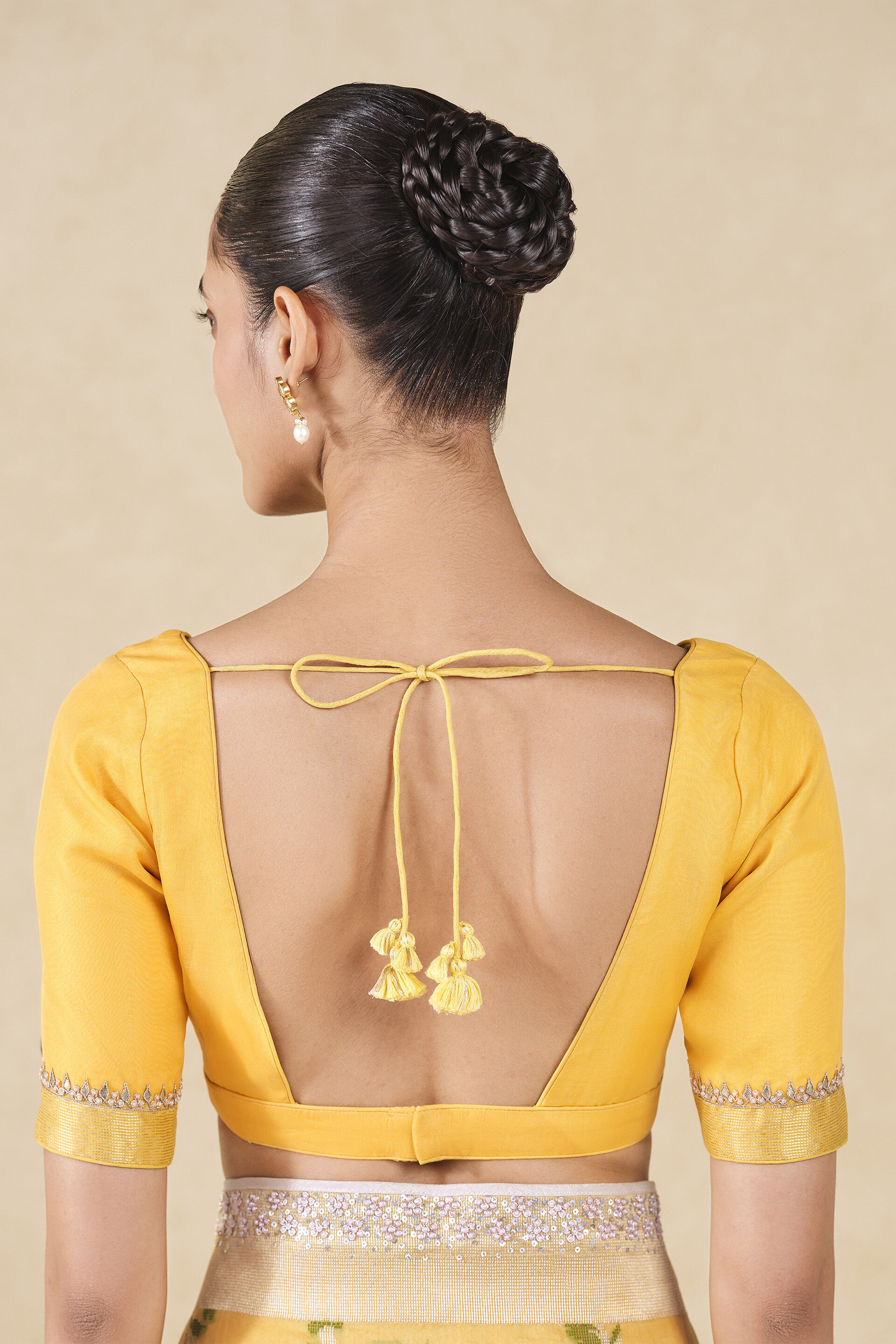 Siyam Handwoven Benarasi Silk Saree, Yellow, image 11