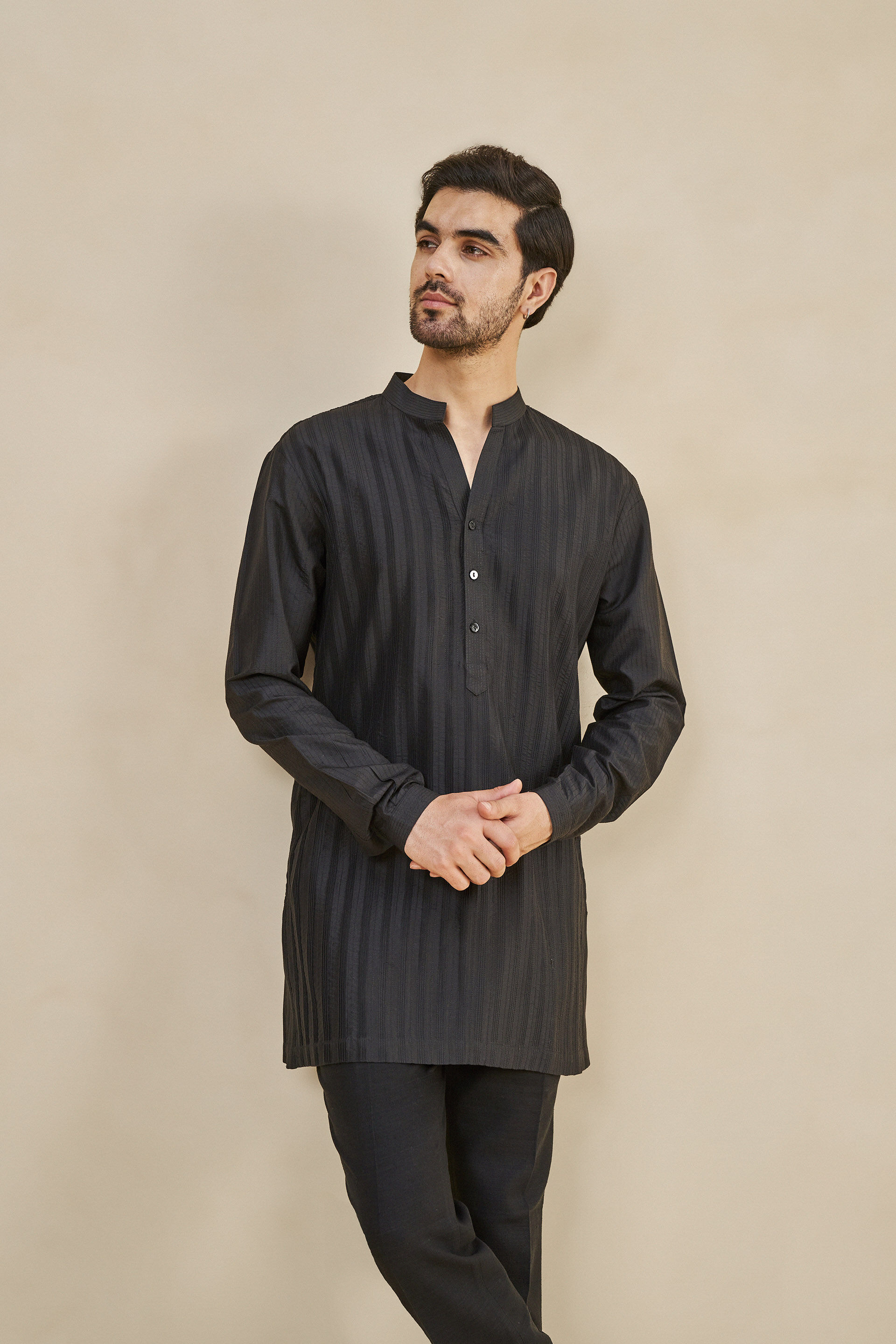 Fiadh Silk Kurta - Black, Black, image 4