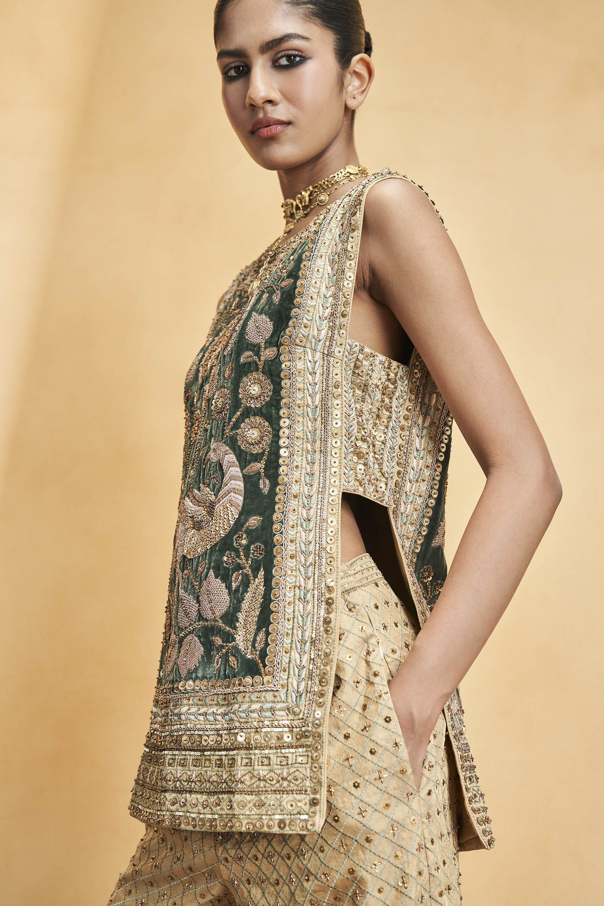 Heart Of The Forest Embroidered Zardozi Set - Gold, Gold, image 6