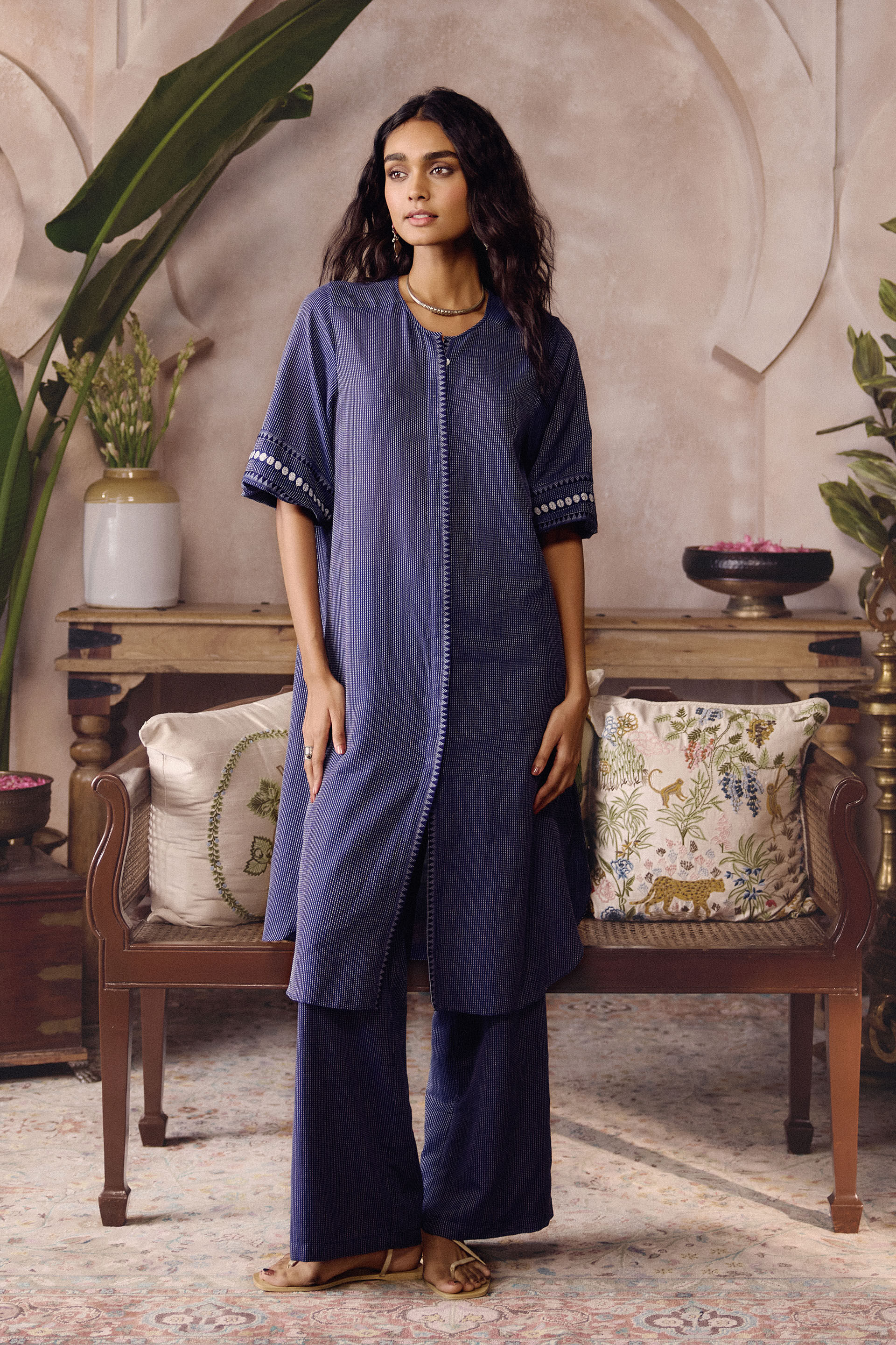Claramay Handwoven Kurta Set - Indigo