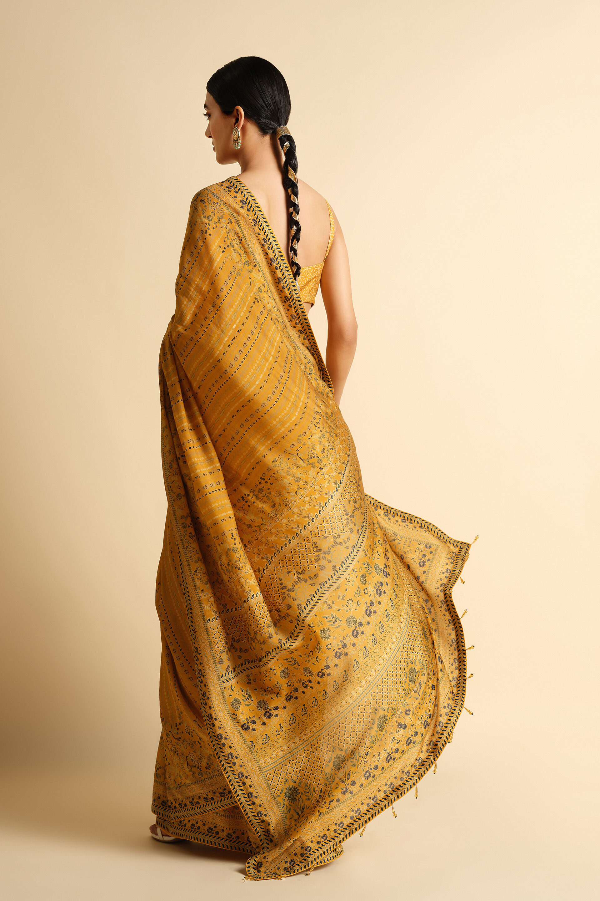 Amberlyn Sequin Saree - Yellow