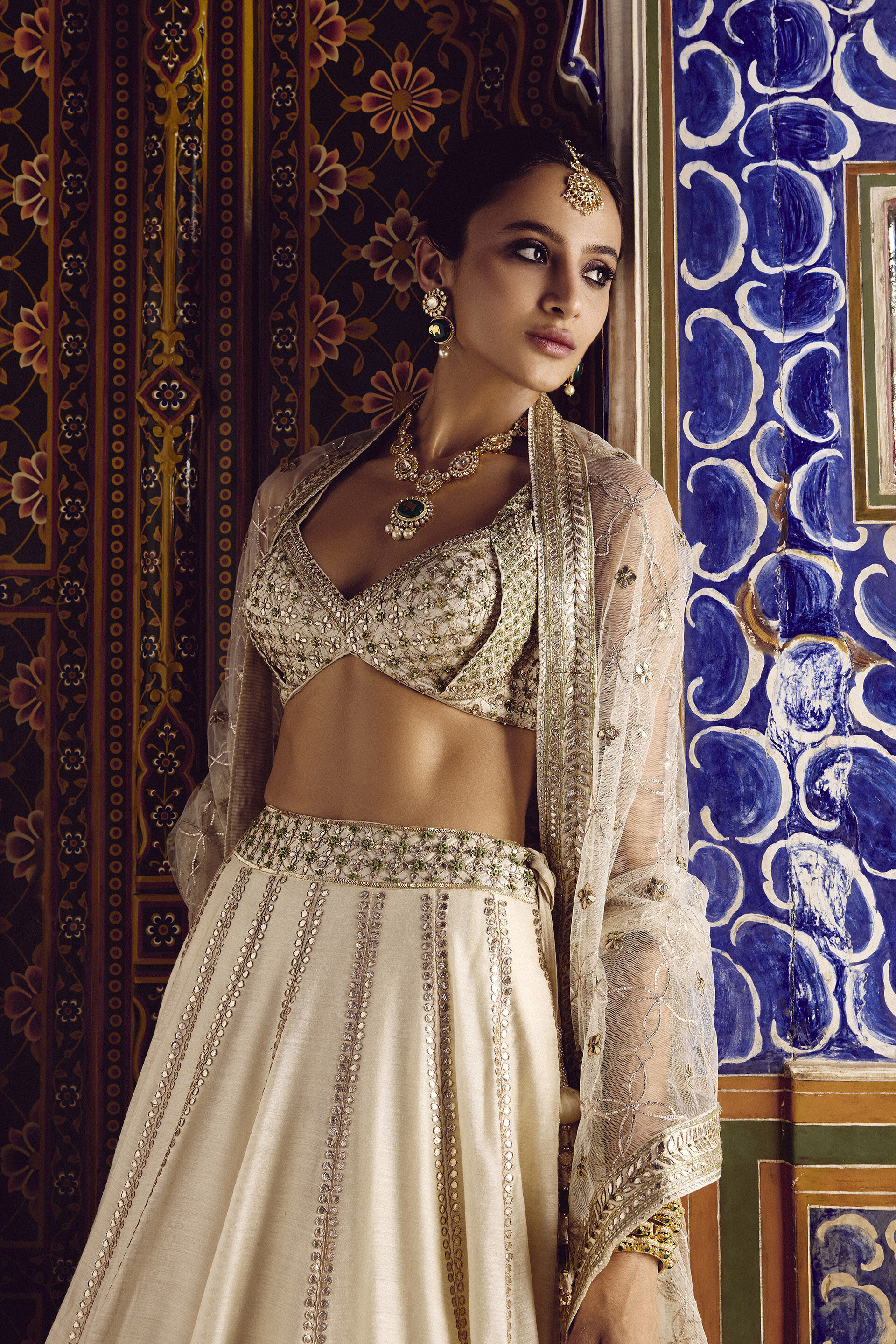 Nalika Gota Patti Silk Lehenga Set - Ivory, Ivory, image 5