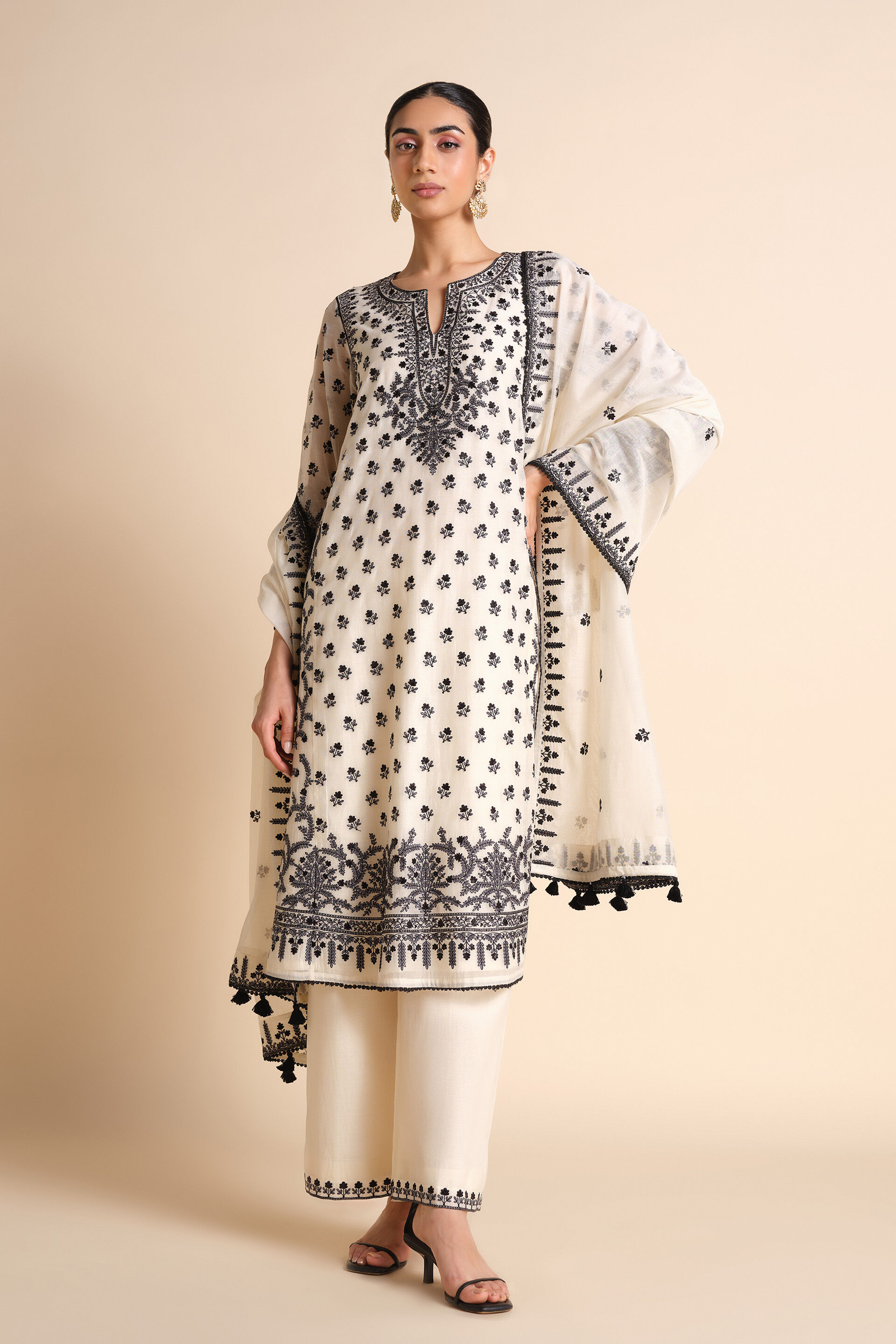 Sawsan Embroidered Mul Suit Set - White, White, image 1