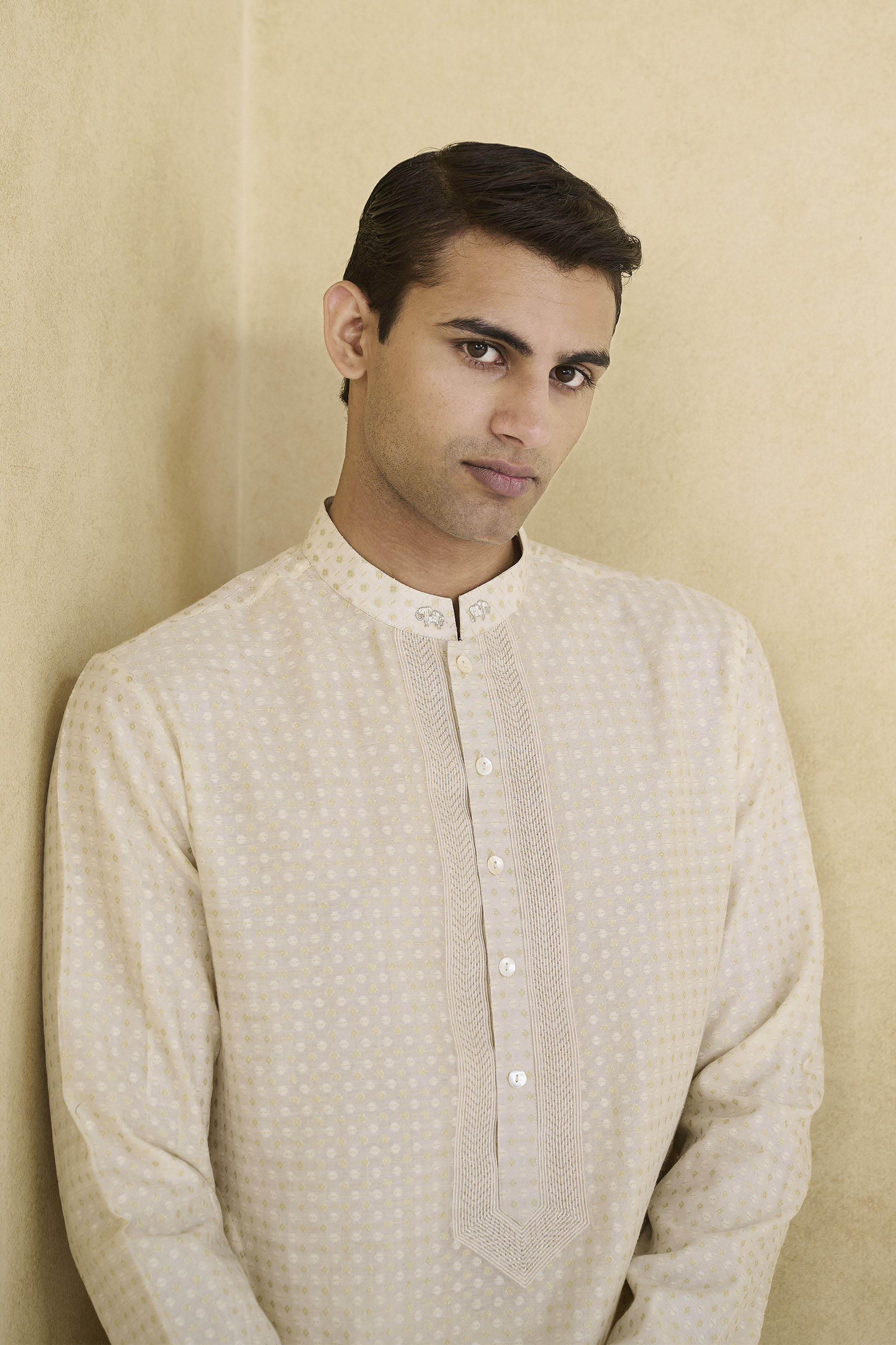 Hemansh Embroidered Silk Kurta - Cream, Cream, image 5