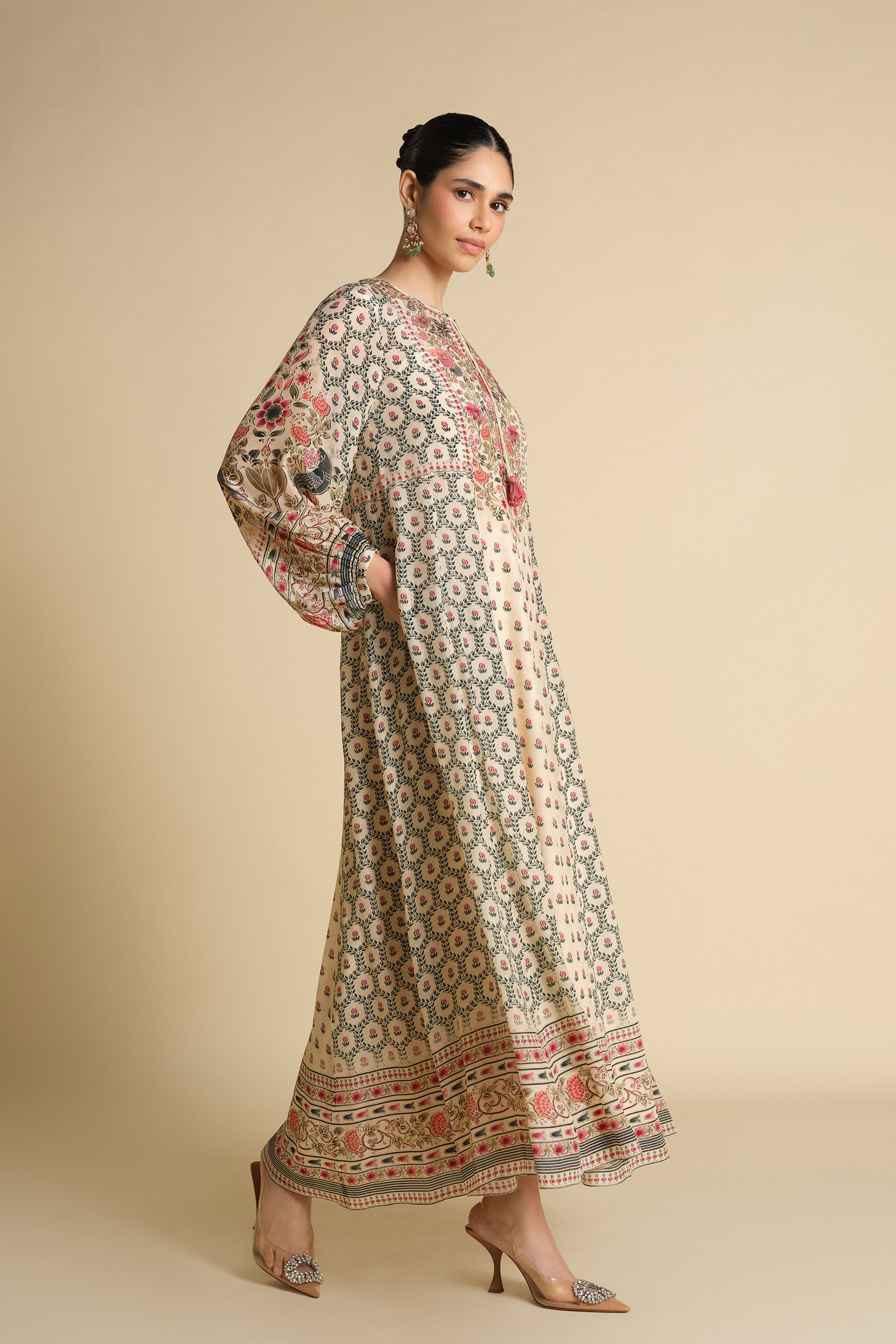 Demoiselle Printed Kaftan - Ivory, Ivory, image 3