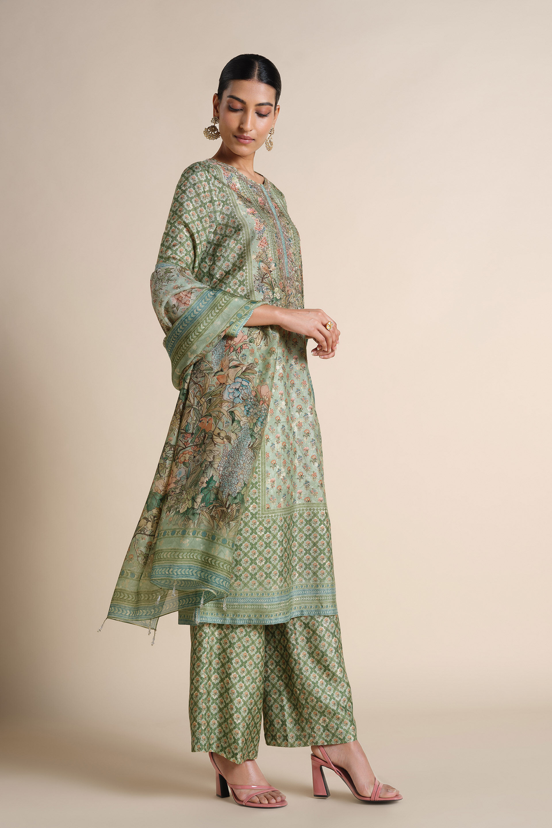 Moira Silk Suit Set - Sage