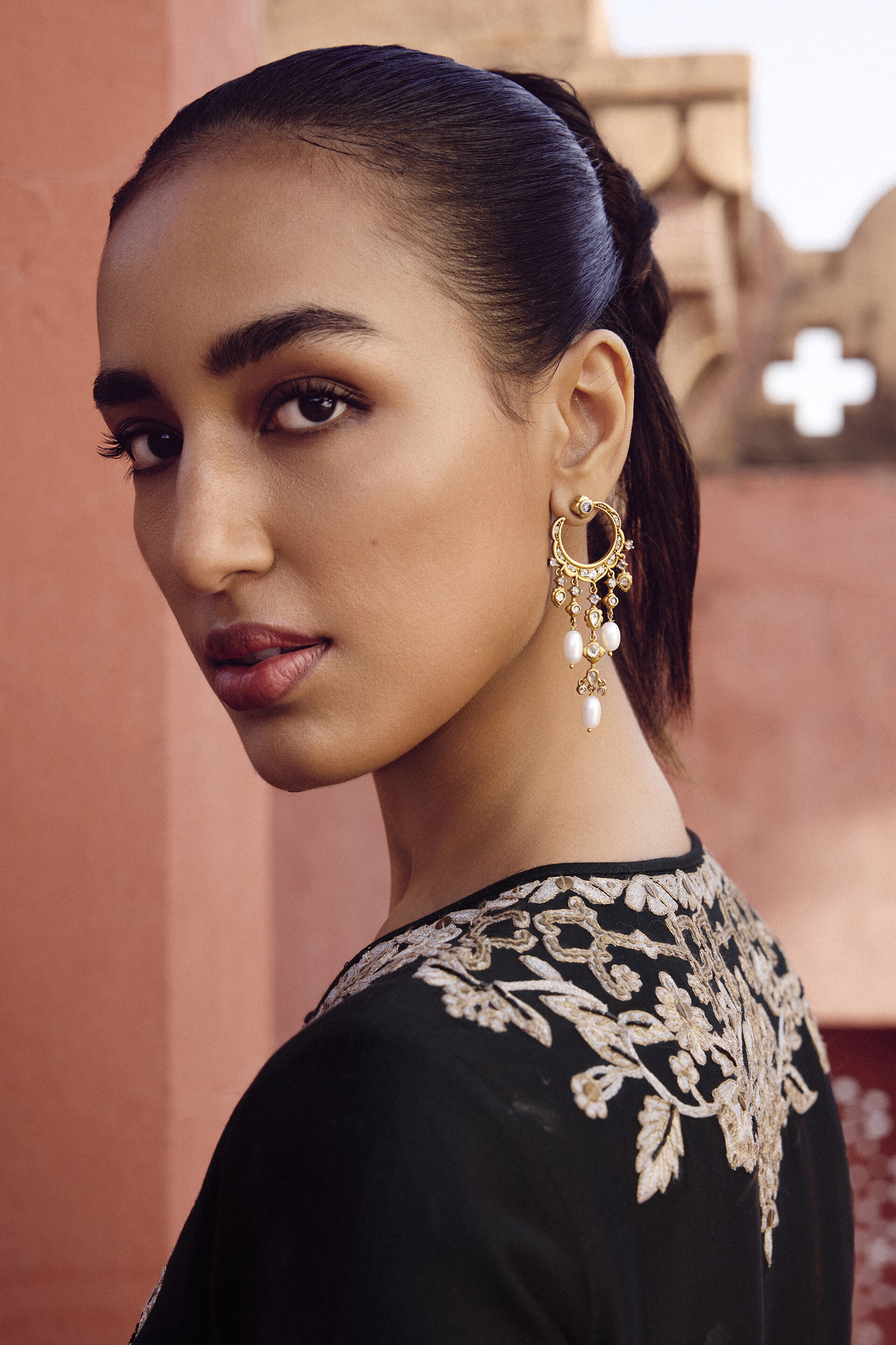 Samara Embroidered Silk Kaftan - Black, Black, image 6