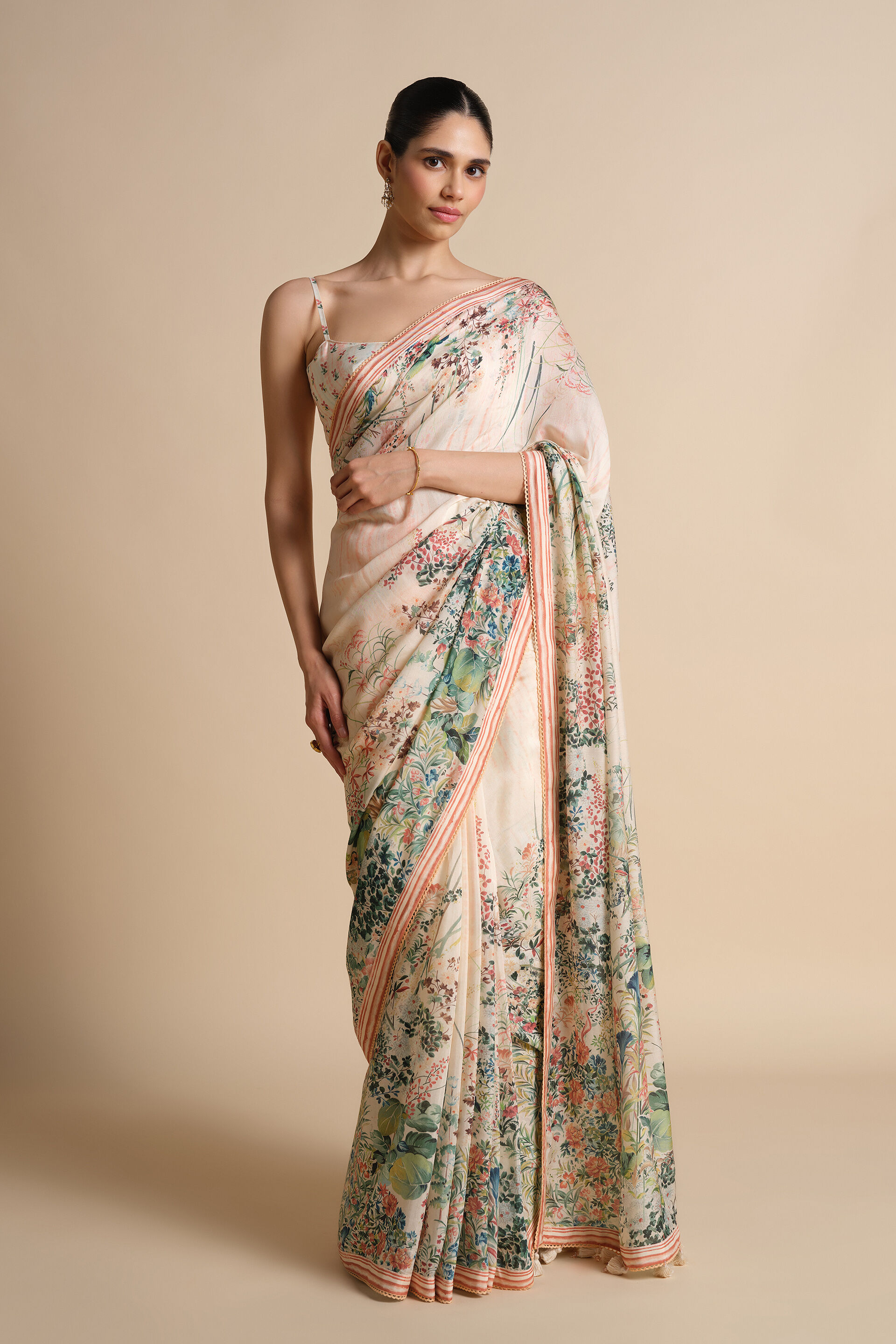 Komakal Printed Silk Saree - Ivory