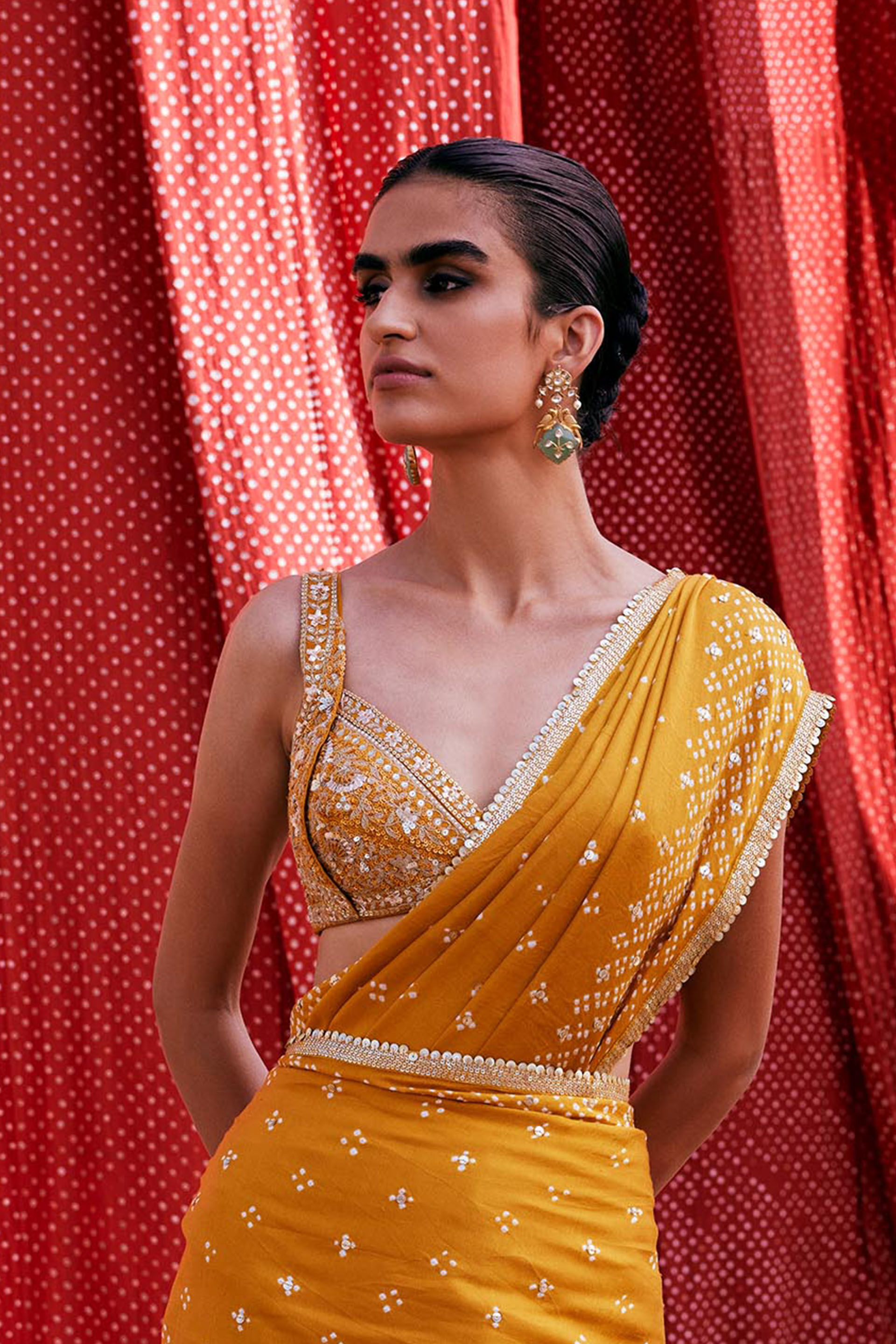 Bahi Embroidered Silk Choli - Mustard