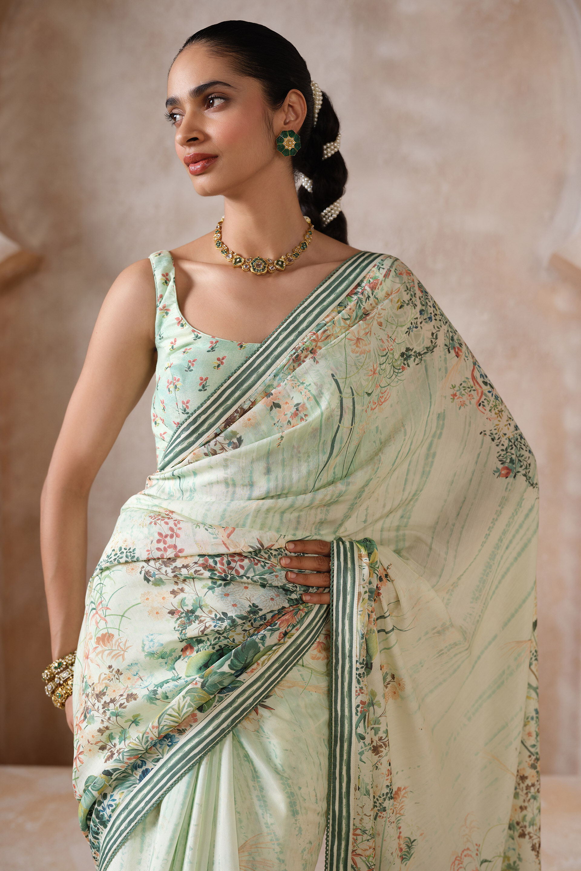 Komakal Printed Silk Saree - Sage, Sage, image 4
