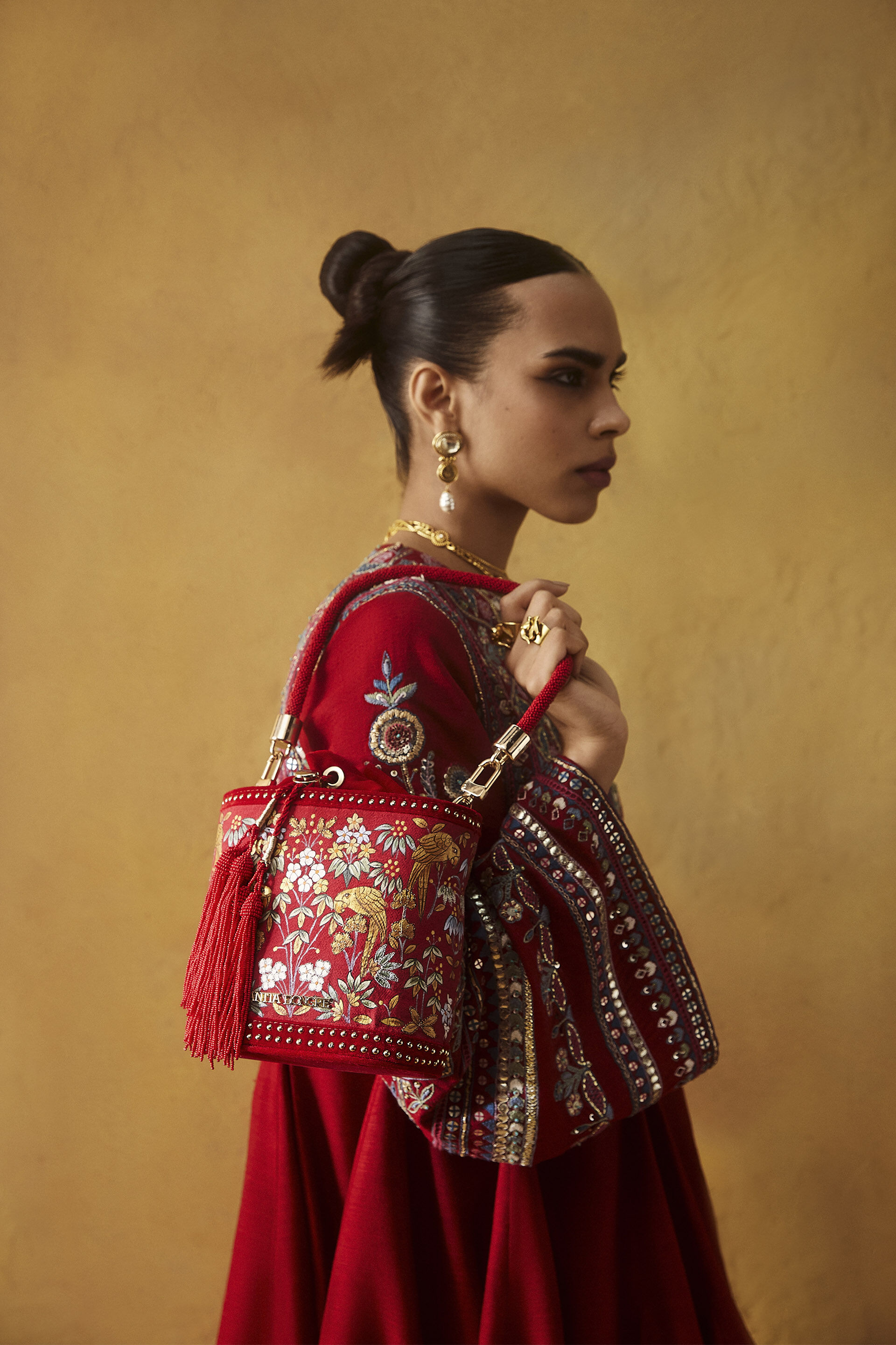 Pichhwai Bucket Bag - Scarlet Red, Red, image 3